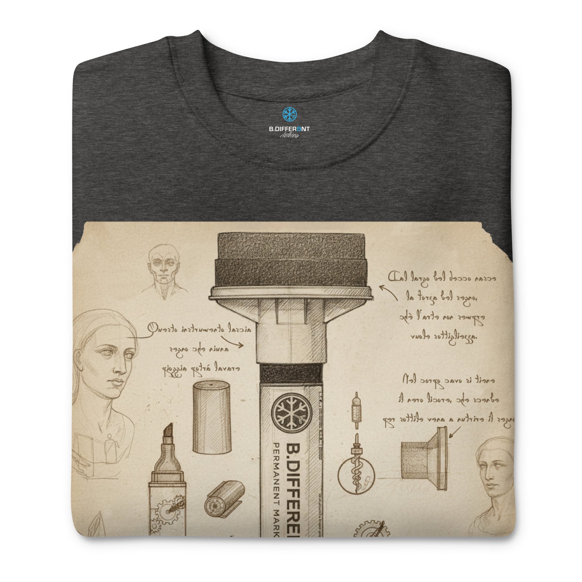 Darkgray-Marker Sketch Graffiti Sweatshirt from B.Different Clothing, folded, graffiti-inspired streetwear