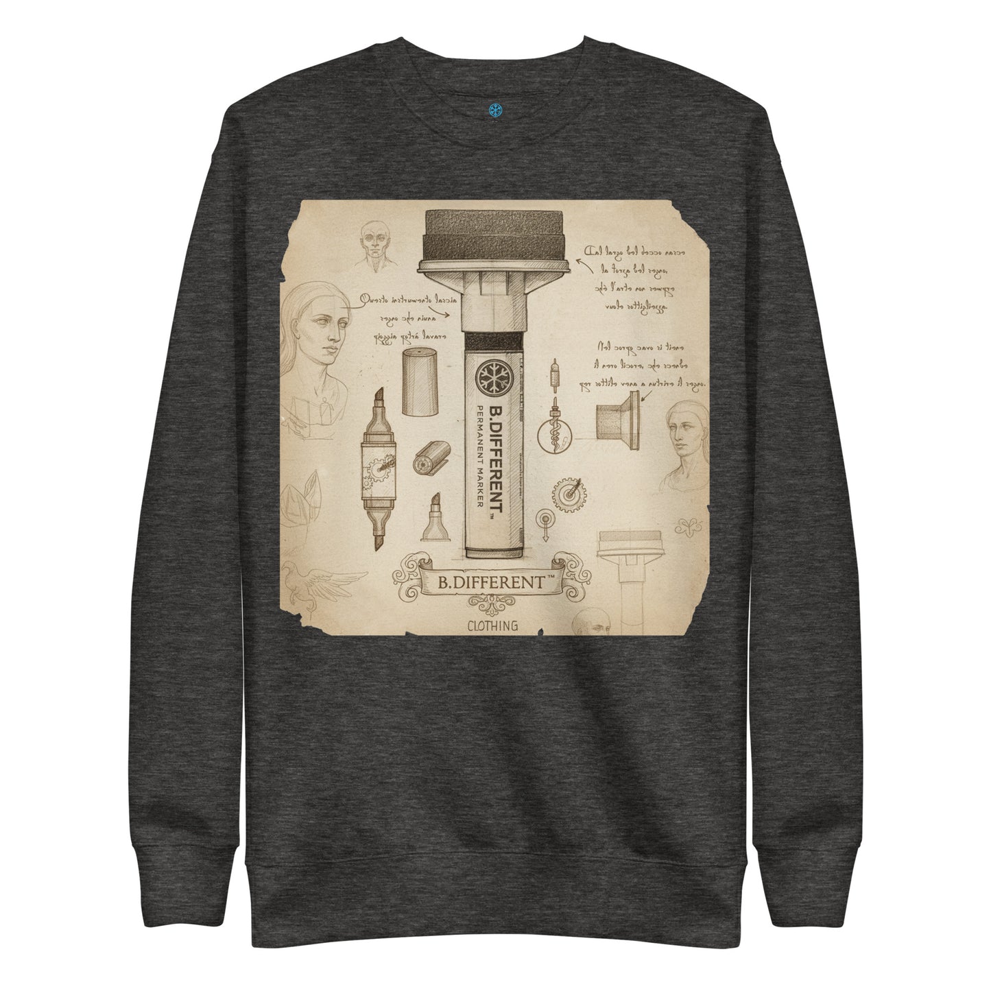 Darkgray-Marker Sketch Graffiti Sweatshirt from B.Different Clothing, front view, graffiti-inspired streetwear