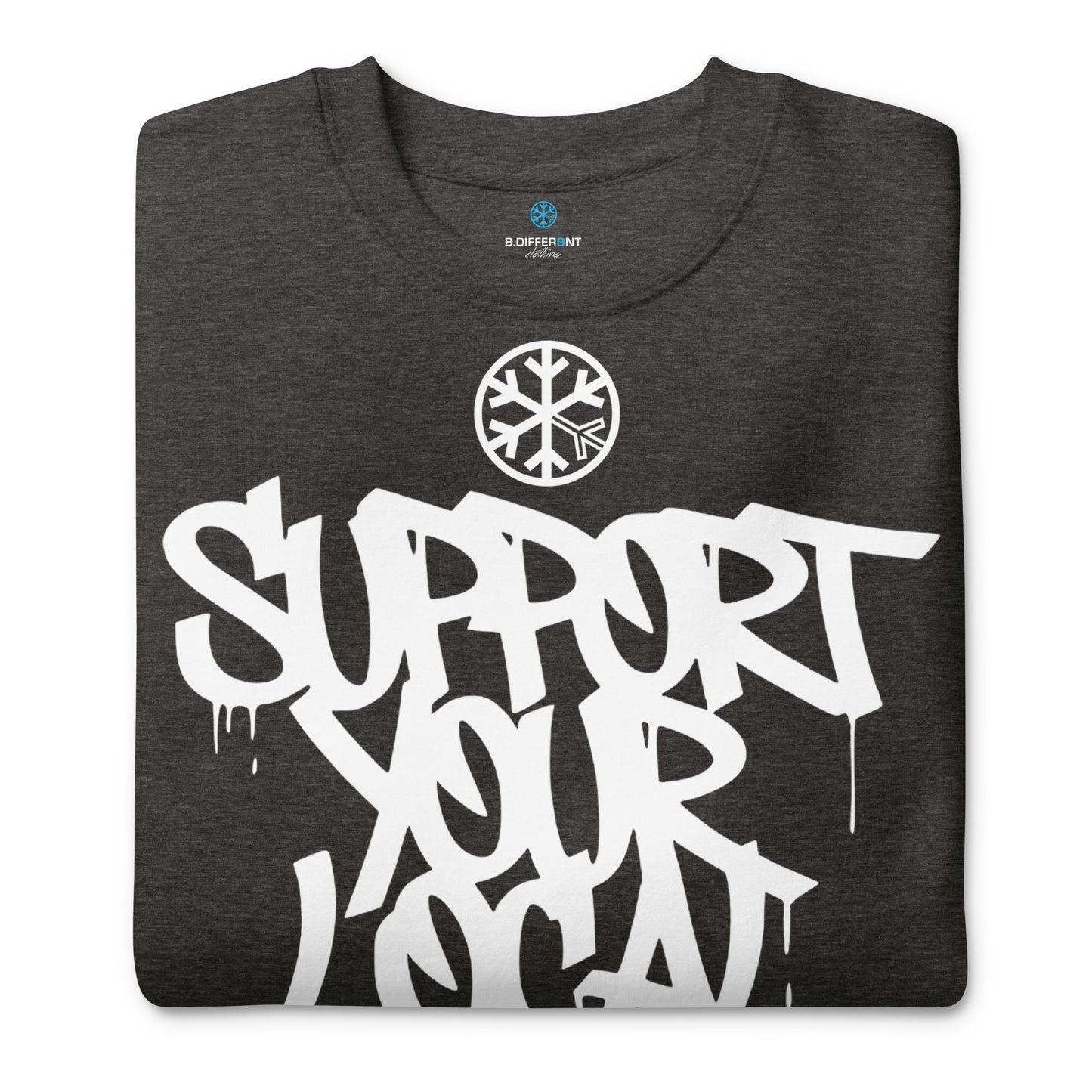 Darkgray-Support Your Local Graffiti Artists Sweatshirt from B.Different Clothing, folded, graffiti-inspired streetwear
