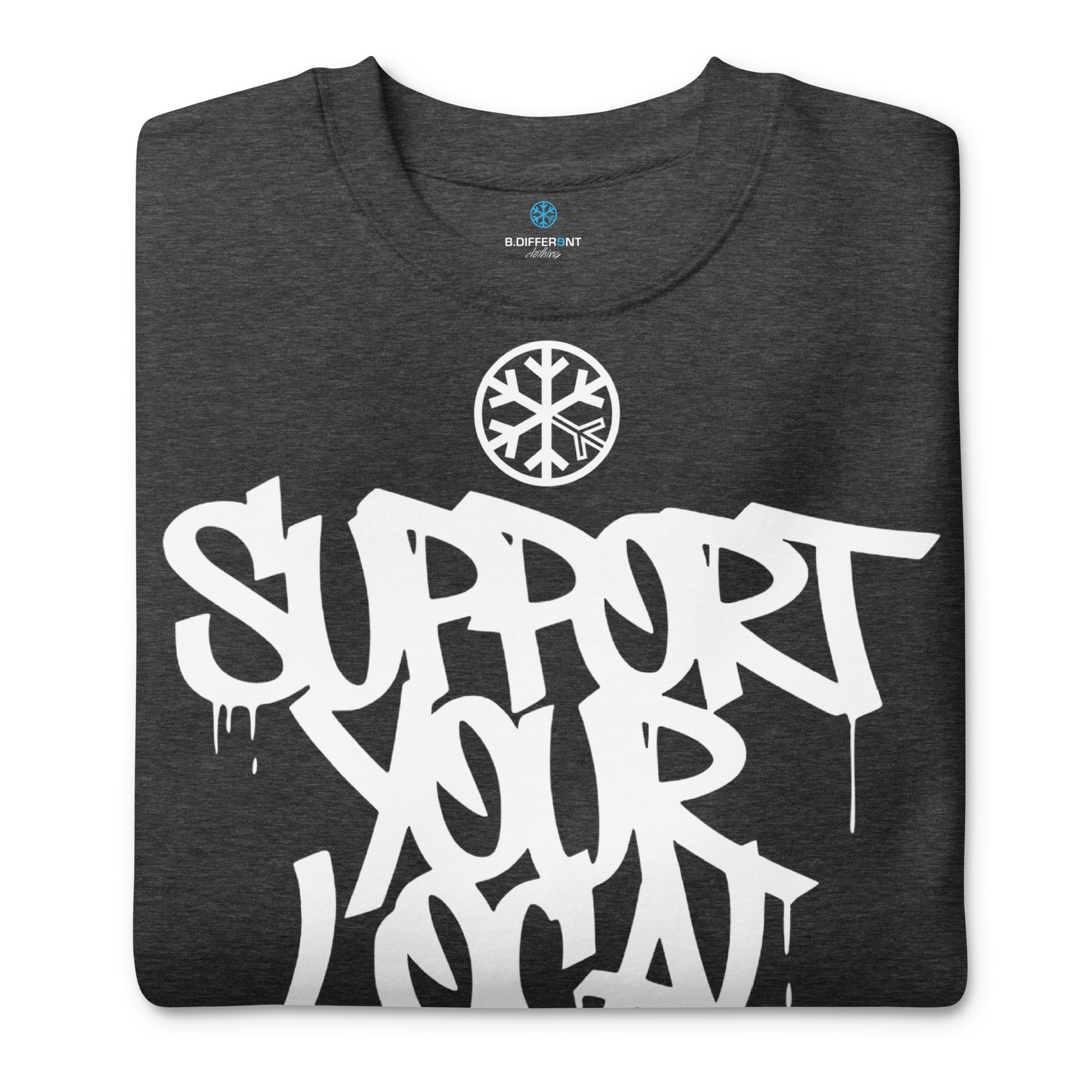 Darkgray-Support Your Local Graffiti Artists Sweatshirt from B.Different Clothing, folded, graffiti-inspired streetwear