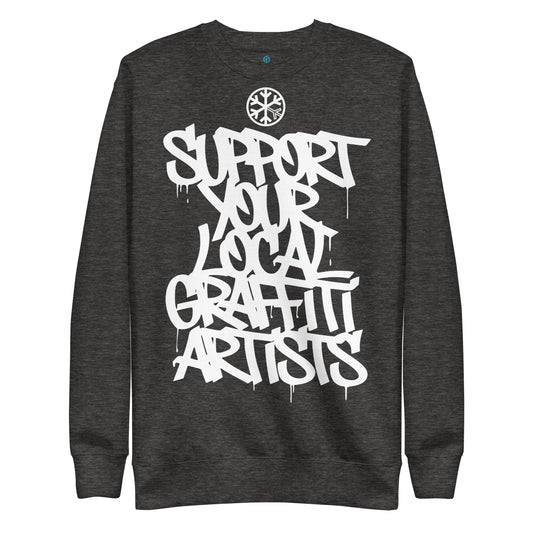 Darkgray-Support Your Local Graffiti Artists Sweatshirt from B.Different Clothing, front view, graffiti-inspired streetwear