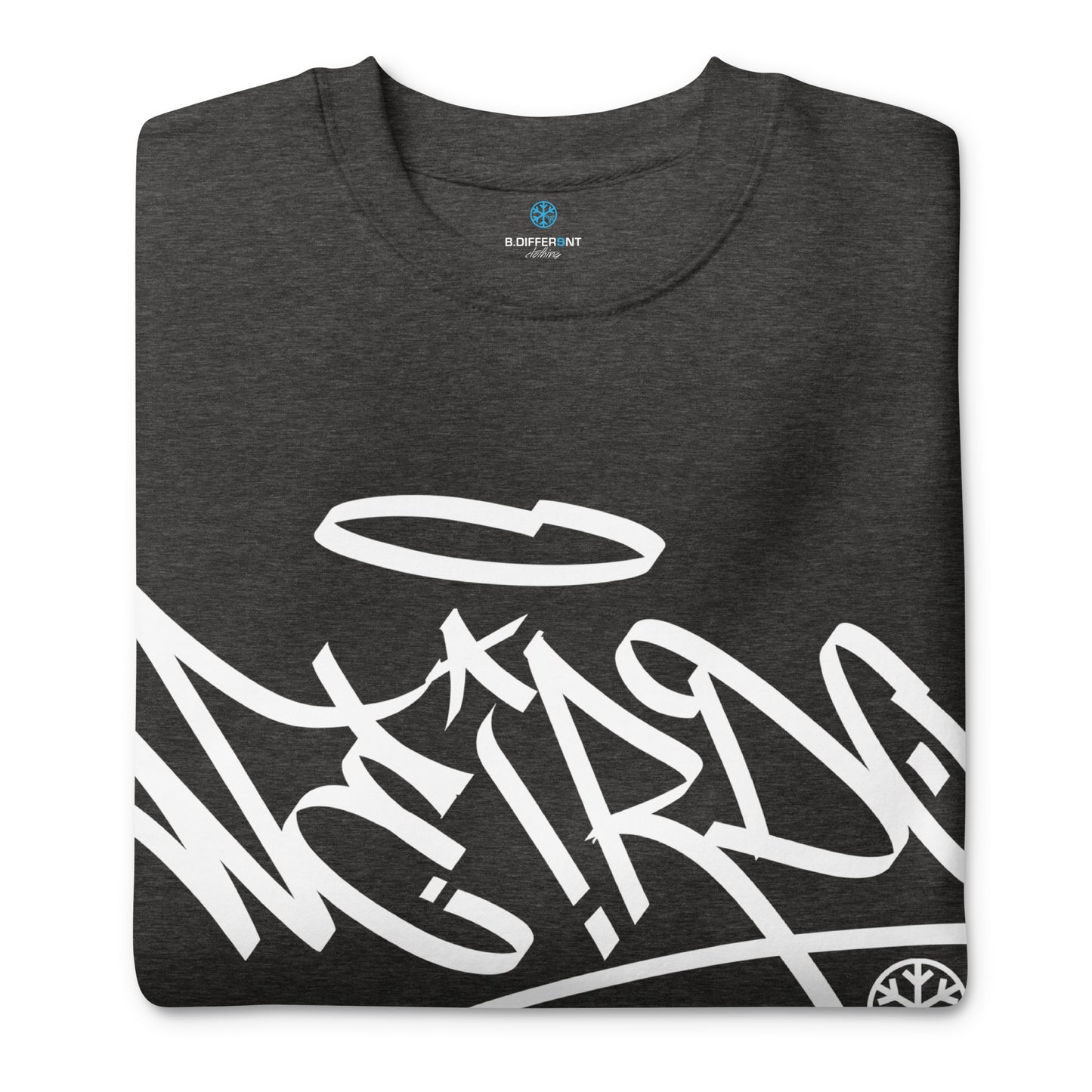Darkgray-Weirdo Tag Graffiti Sweatshirt from B.Different Clothing, folded, graffiti-inspired streetwear