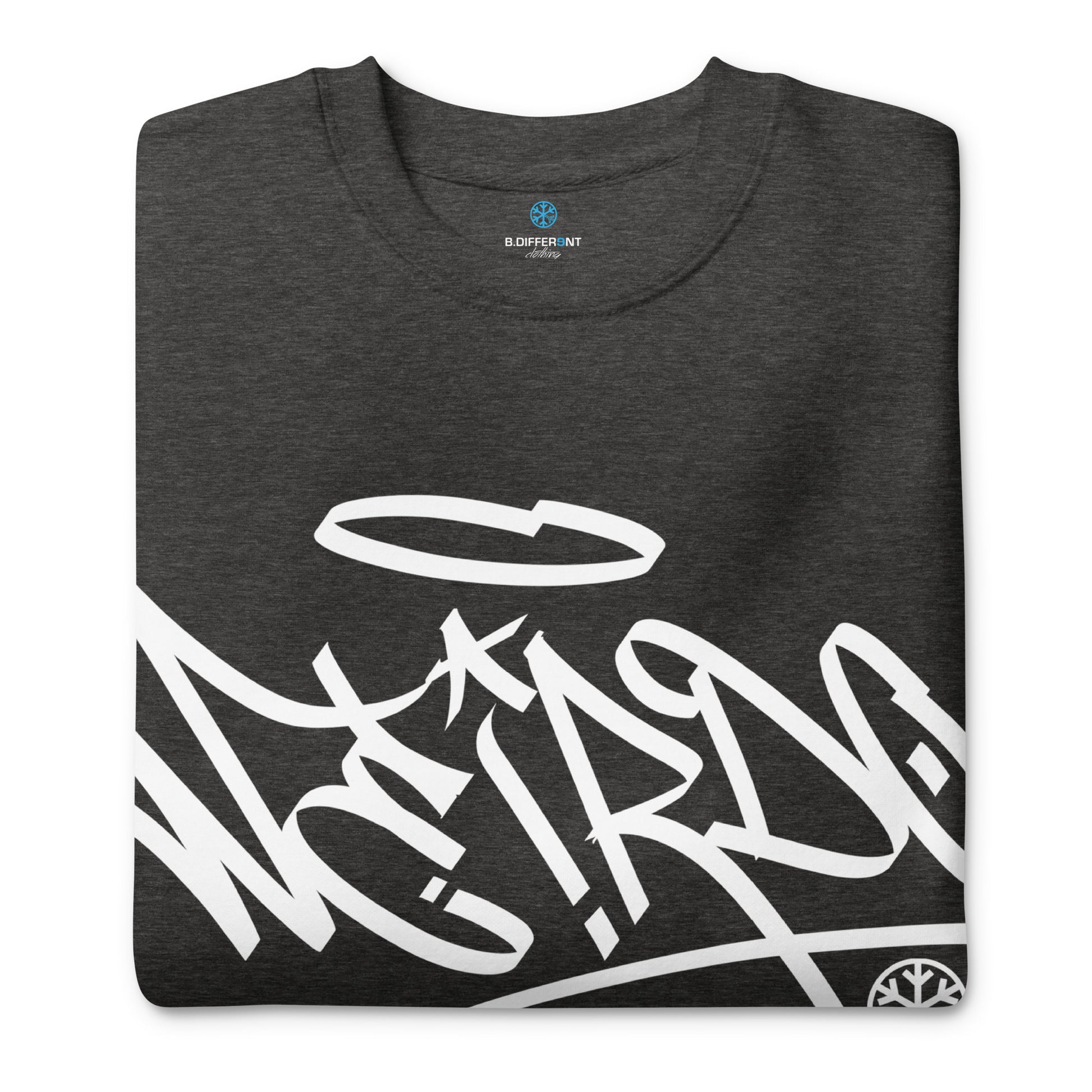 Darkgray-Weirdo Tag Graffiti Sweatshirt from B.Different Clothing, folded, graffiti-inspired streetwear