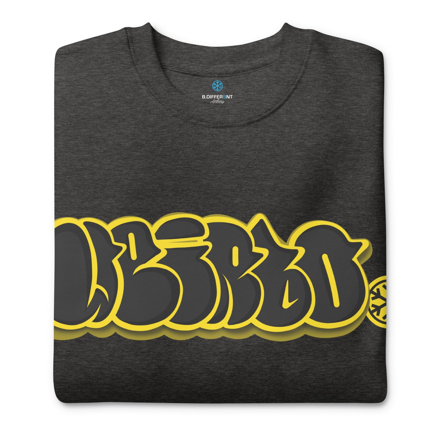 Darkgray-Weirdo Graffiti Throwie Sweatshirt from B.Different Clothing, folded, graffiti-inspired streetwear