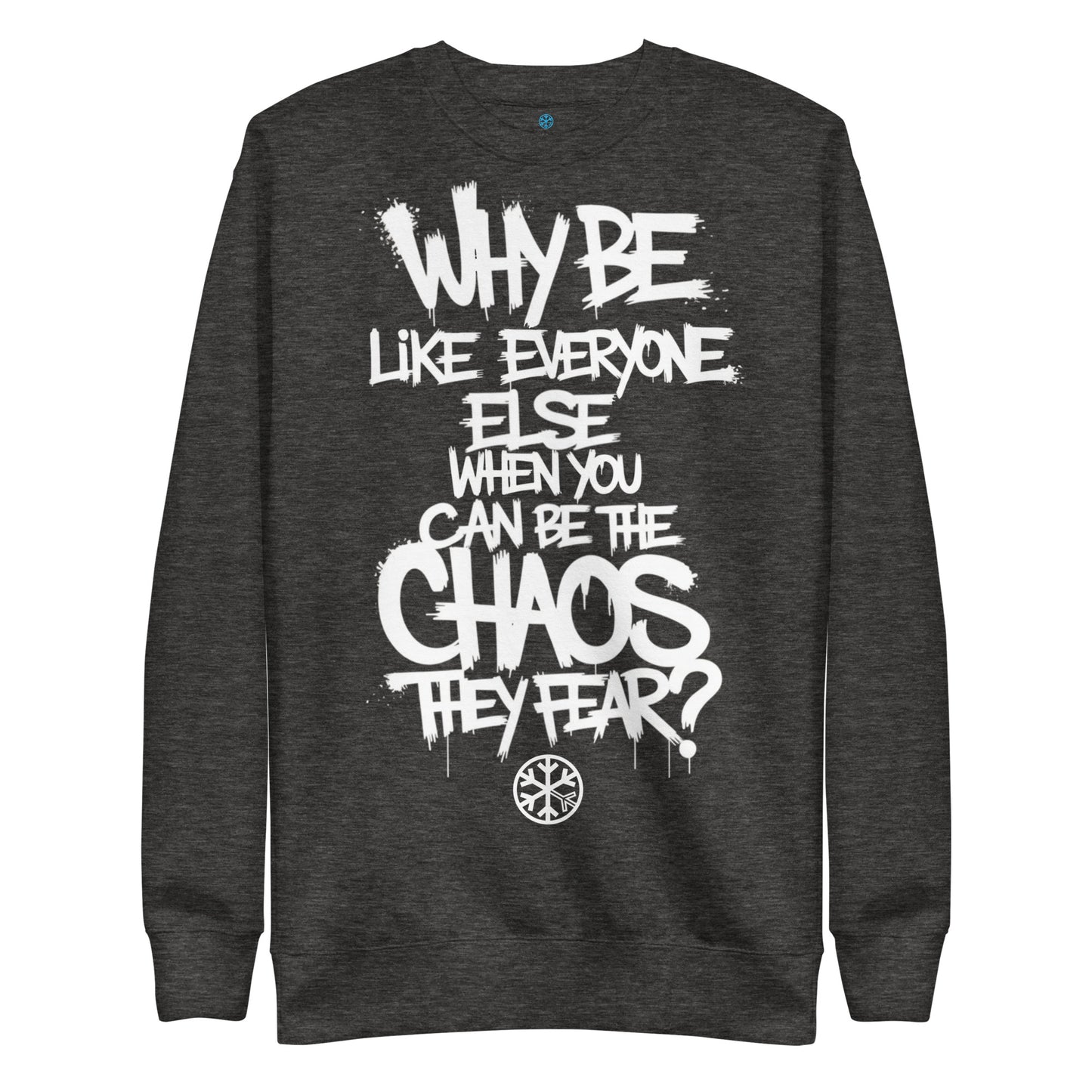 Darkgray-Chaos They Fear Graffiti Tag Sweatshirt from B.Different Clothing, front view, graffiti-inspired streetwear