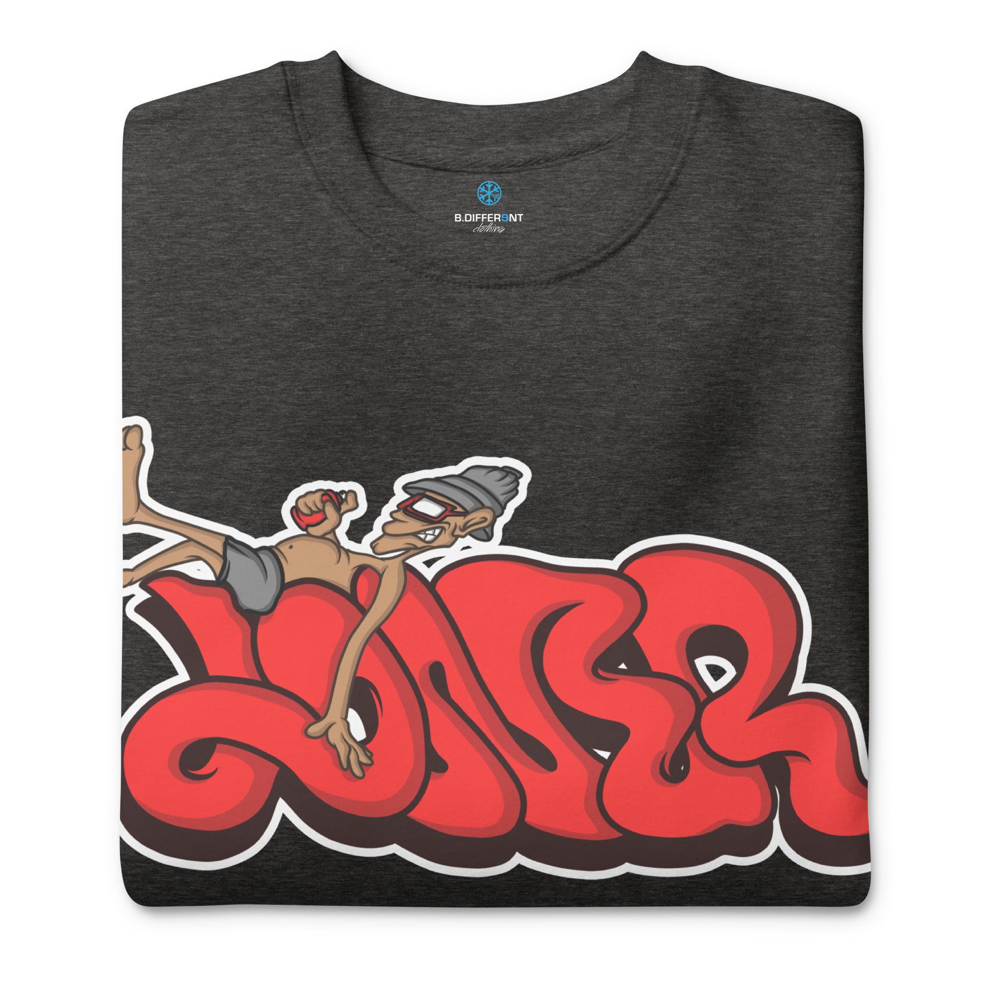 Darkgray-Loner Graffiti Piece Sweatshirt from B.Different Clothing, folded, graffiti-inspired streetwear