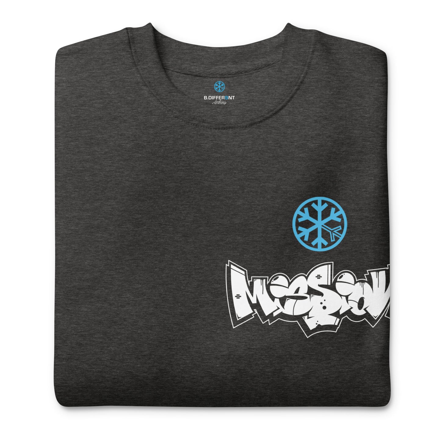 Darkgray-Mission Graffiti Character Sweatshirt from B.Different Clothing, folded, graffiti-inspired streetwear
