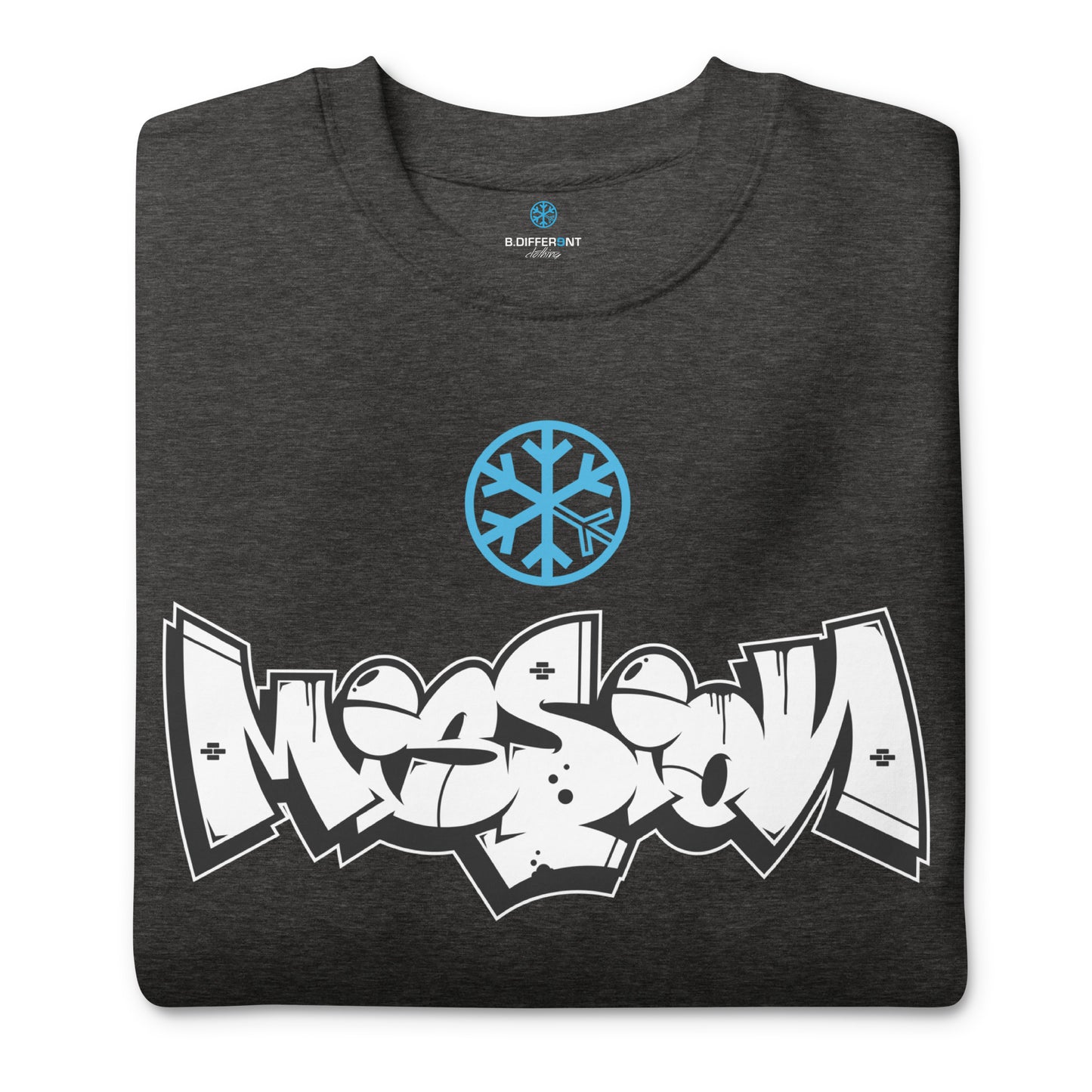 Darkgray-Mission Graffiti Piece Sweatshirt from B.Different Clothing, folded, graffiti-inspired streetwear