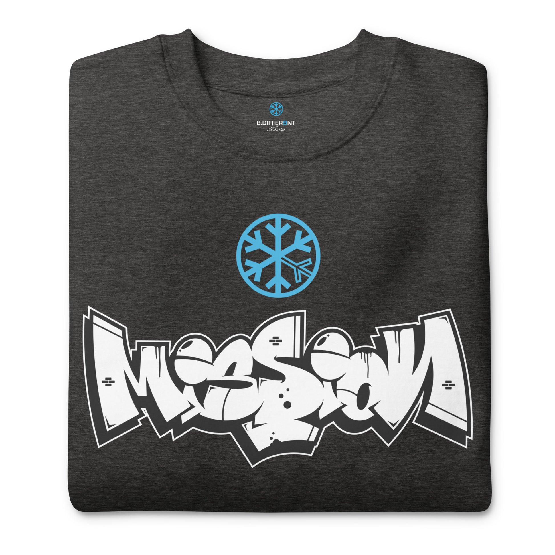 Darkgray-Mission Graffiti Piece Sweatshirt from B.Different Clothing, folded, graffiti-inspired streetwear