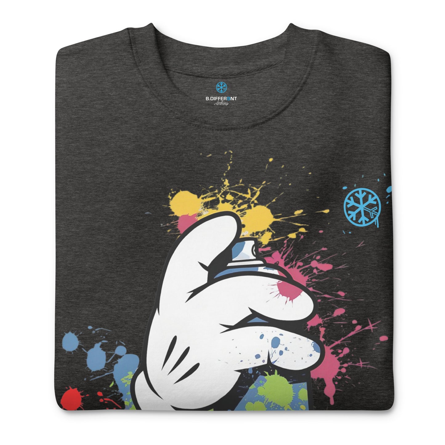 Darkgray-Hand Spray Can Graffiti Sweatshirt from B.Different Clothing, folded, graffiti-inspired streetwear