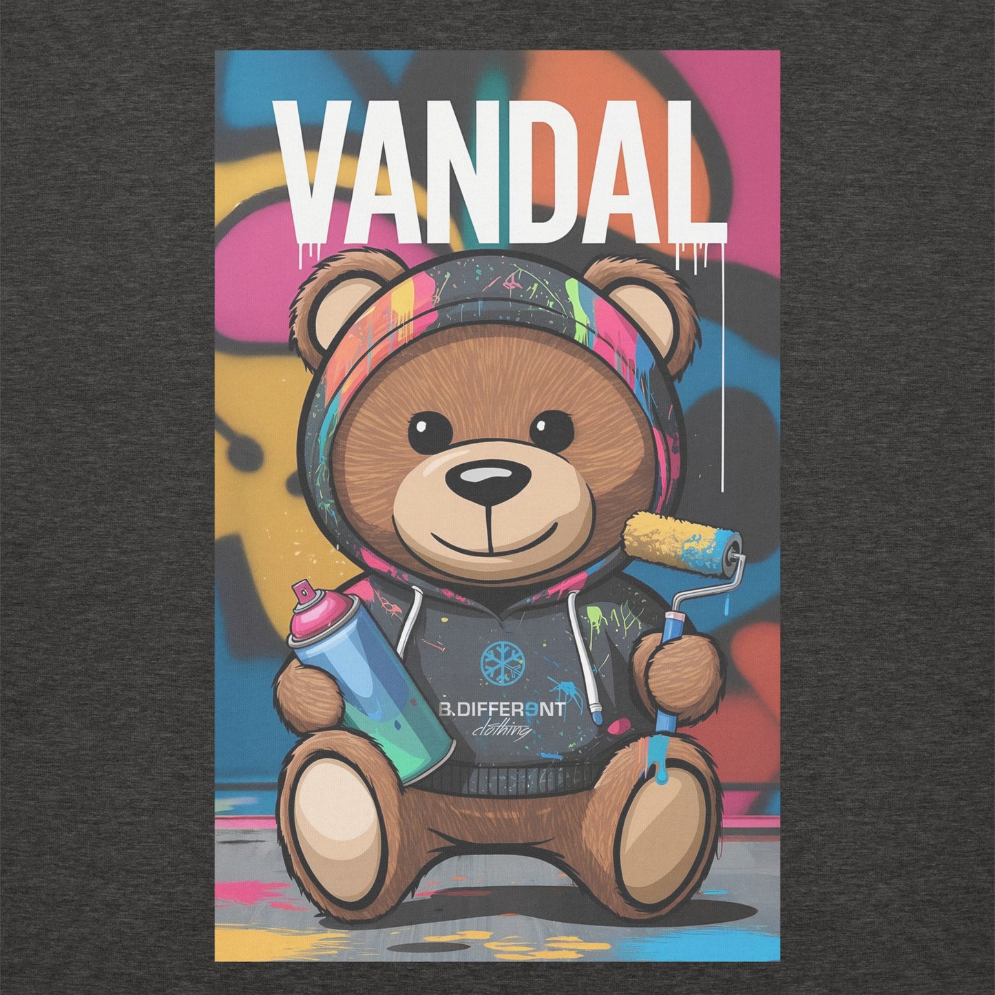 Darkgray-Vandal Teddy Bear Graffiti Sweatshirt from B.Different Clothing, graphic, graffiti-inspired streetwear