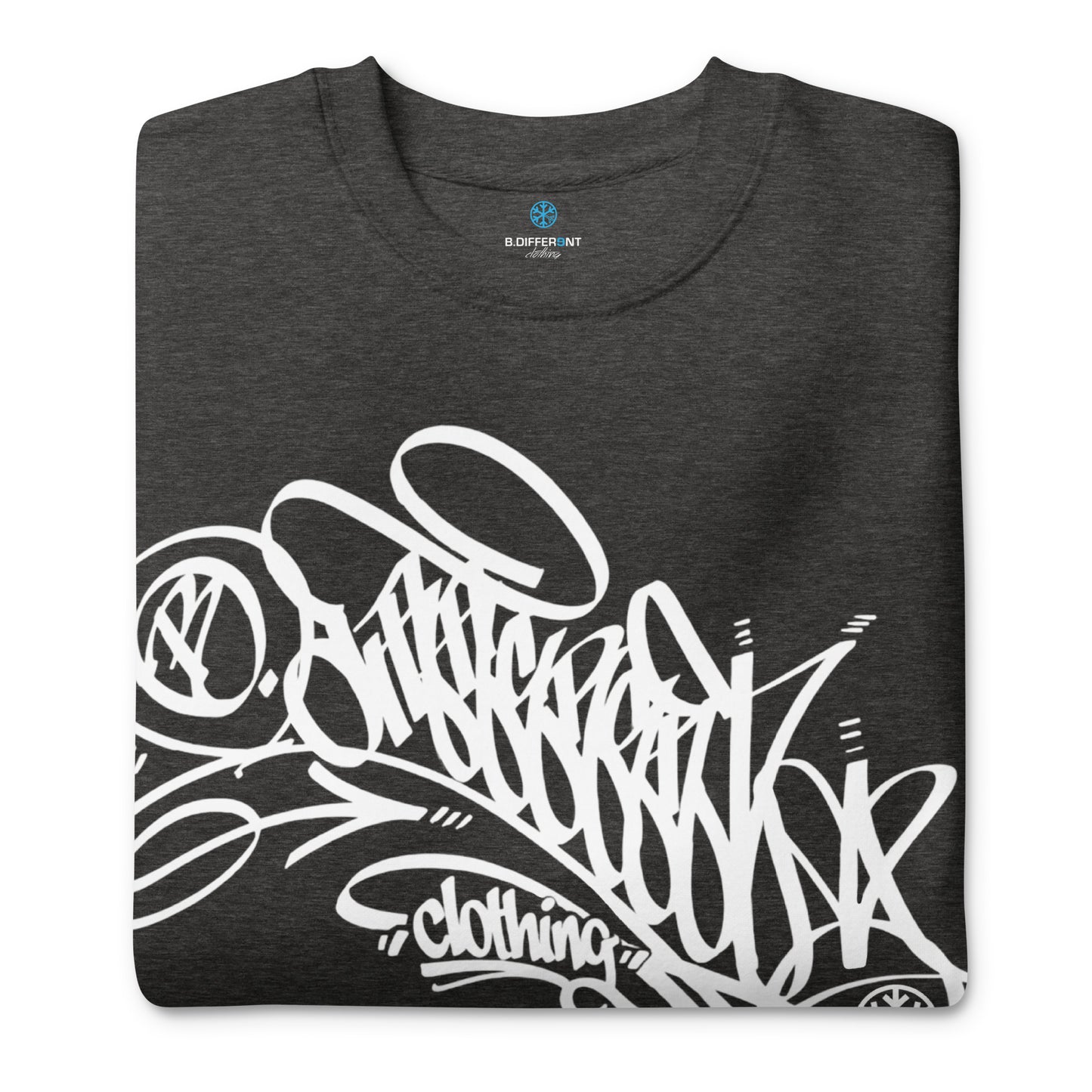 Darkgray-B.Different Clothing Graffiti Tag Sweatshirt from B.Different Clothing, folded, graffiti-inspired streetwear