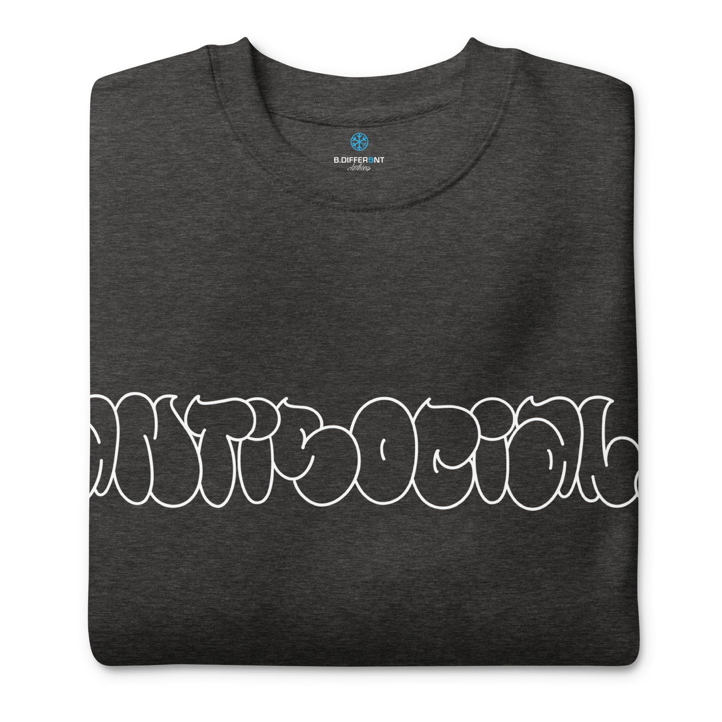 Darkgray-Antisocial Graffiti Hollow Sweatshirt from B.Different Clothing, folded, graffiti-inspired streetwear