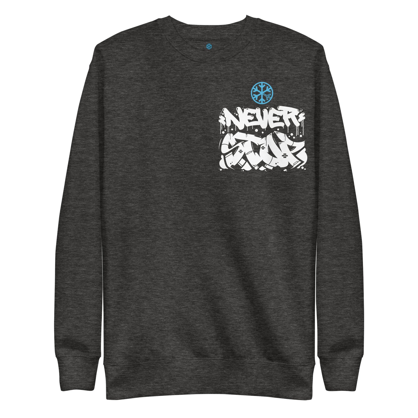 Darkgray-Never Stop Graffiti Character Sweatshirt from B.Different Clothing, front view, graffiti-inspired streetwear