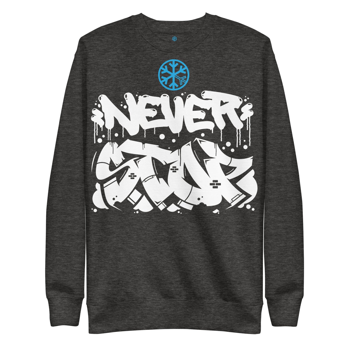 Darkgray-Never Stop Graffiti Piece Sweatshirt from B.Different Clothing, front view, graffiti-inspired streetwear
