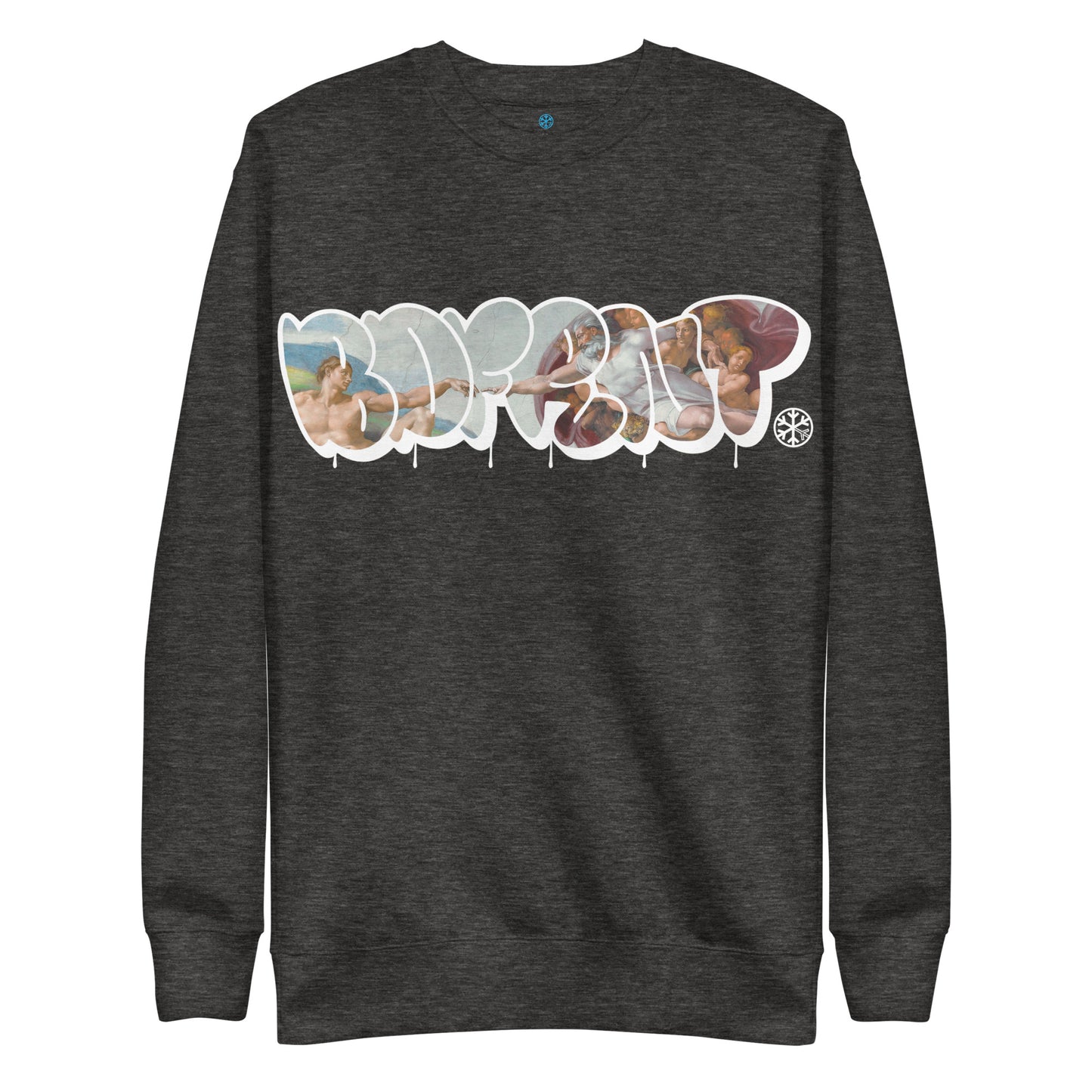 Darkgray-BDFRNT Throwie x Creation of Adam Graffiti Sweatshirt from B.Different Clothing, front view, graffiti-inspired streetwear