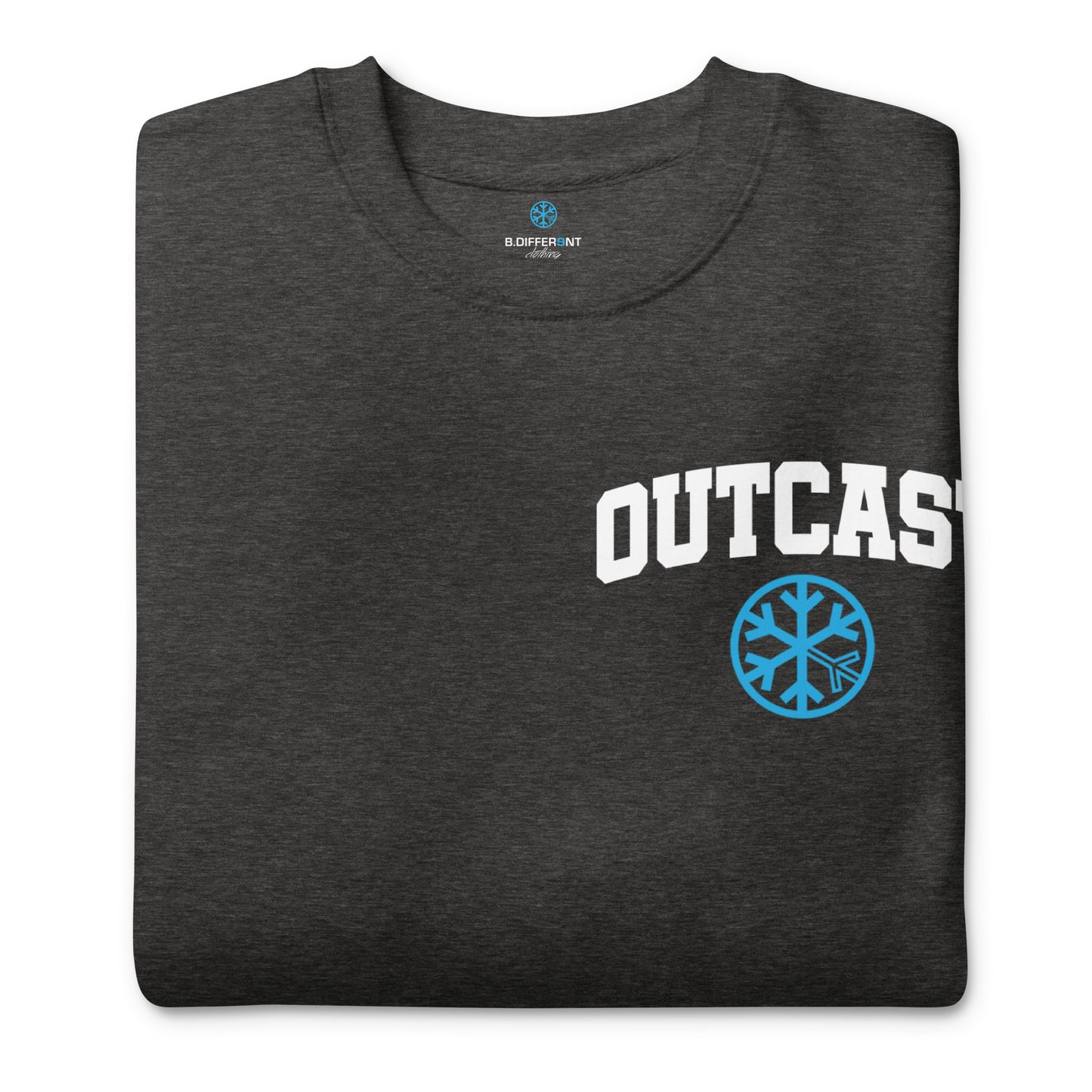 Darkgray-Outcast Graffiti Character Sweatshirt from B.Different Clothing, folded, graffiti-inspired streetwear