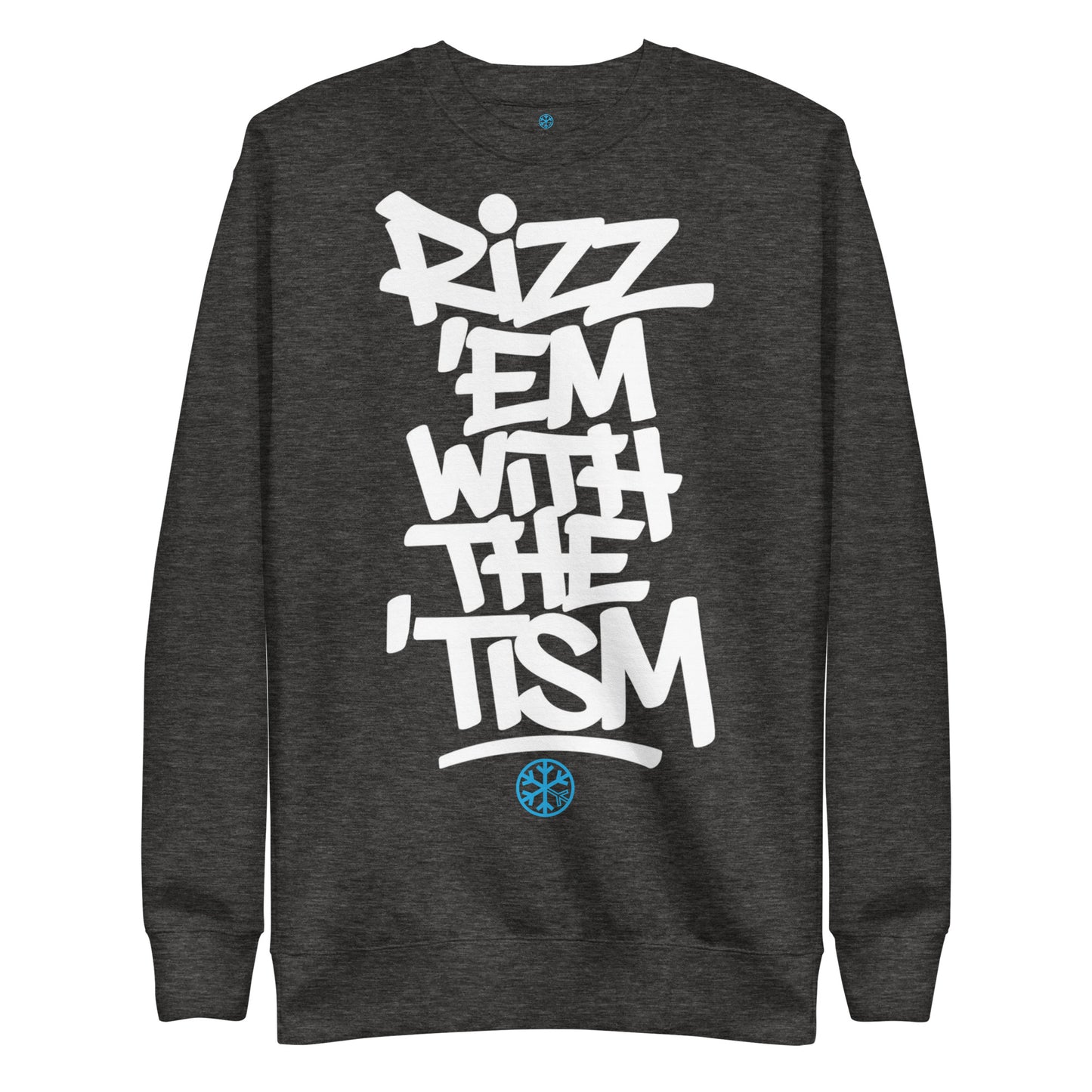 Darkgray-Rizz 'Em With The 'Tism Graffiti Sweatshirt from B.Different Clothing, front view, graffiti-inspired streetwear