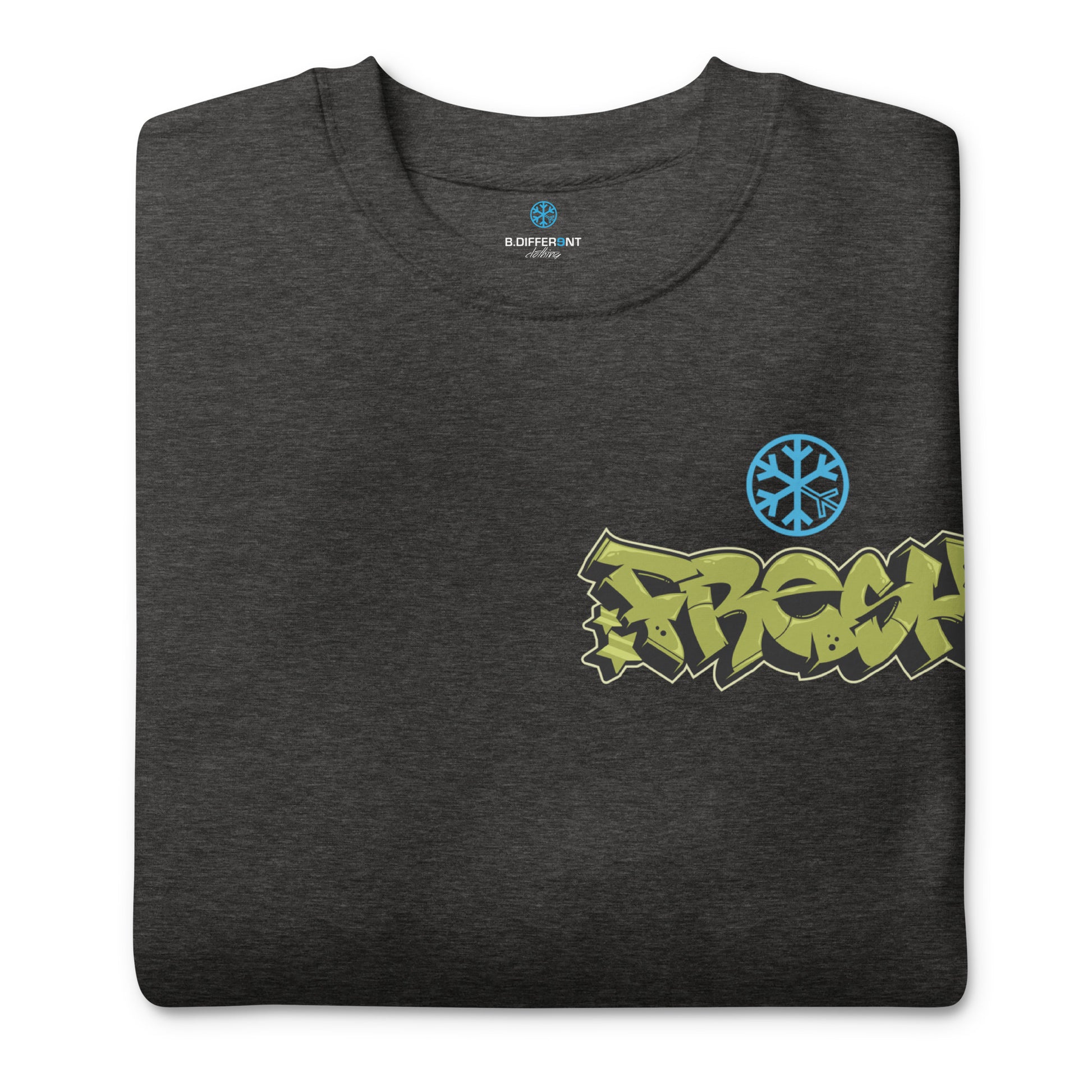 Darkgray-Fresh Graffiti Character Sweatshirt from B.Different Clothing, folded, graffiti-inspired streetwear