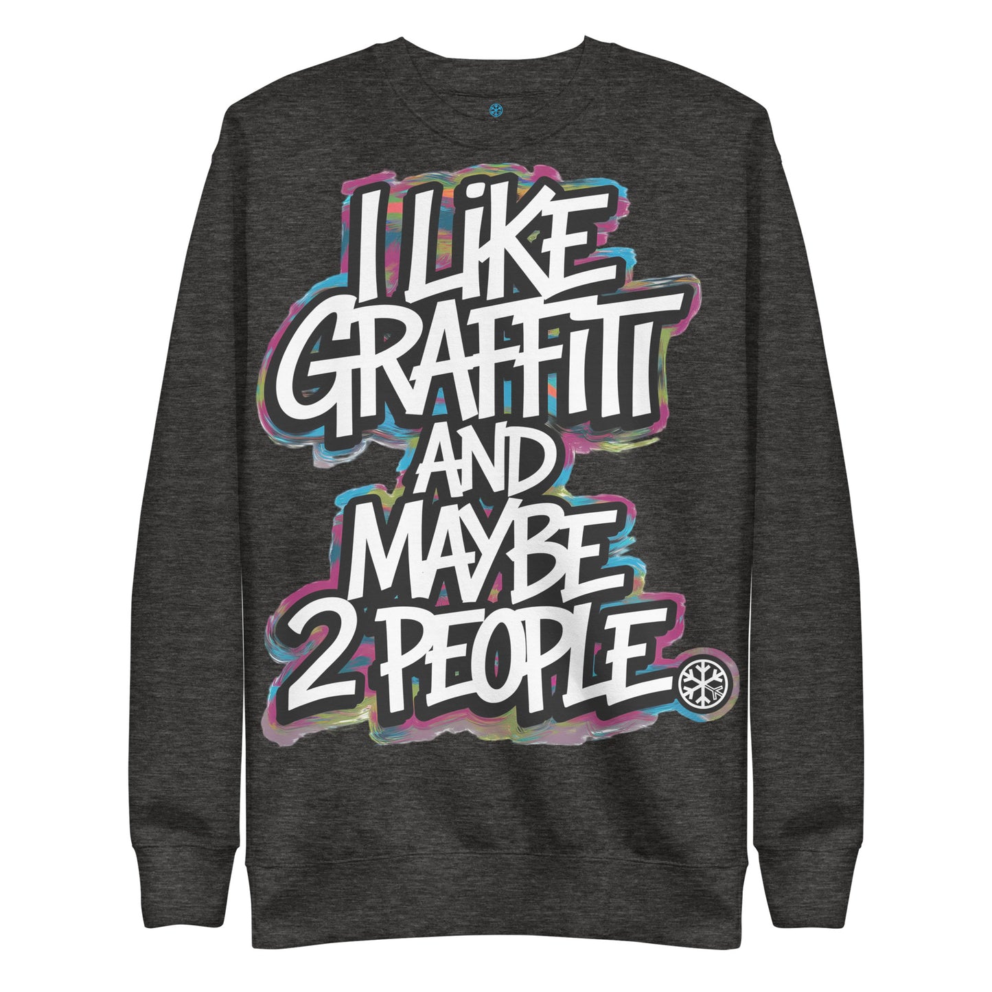 Darkgray-I Like Graffiti and Maybe 2 People Sweatshirt from B.Different Clothing, front view, graffiti-inspired streetwear
