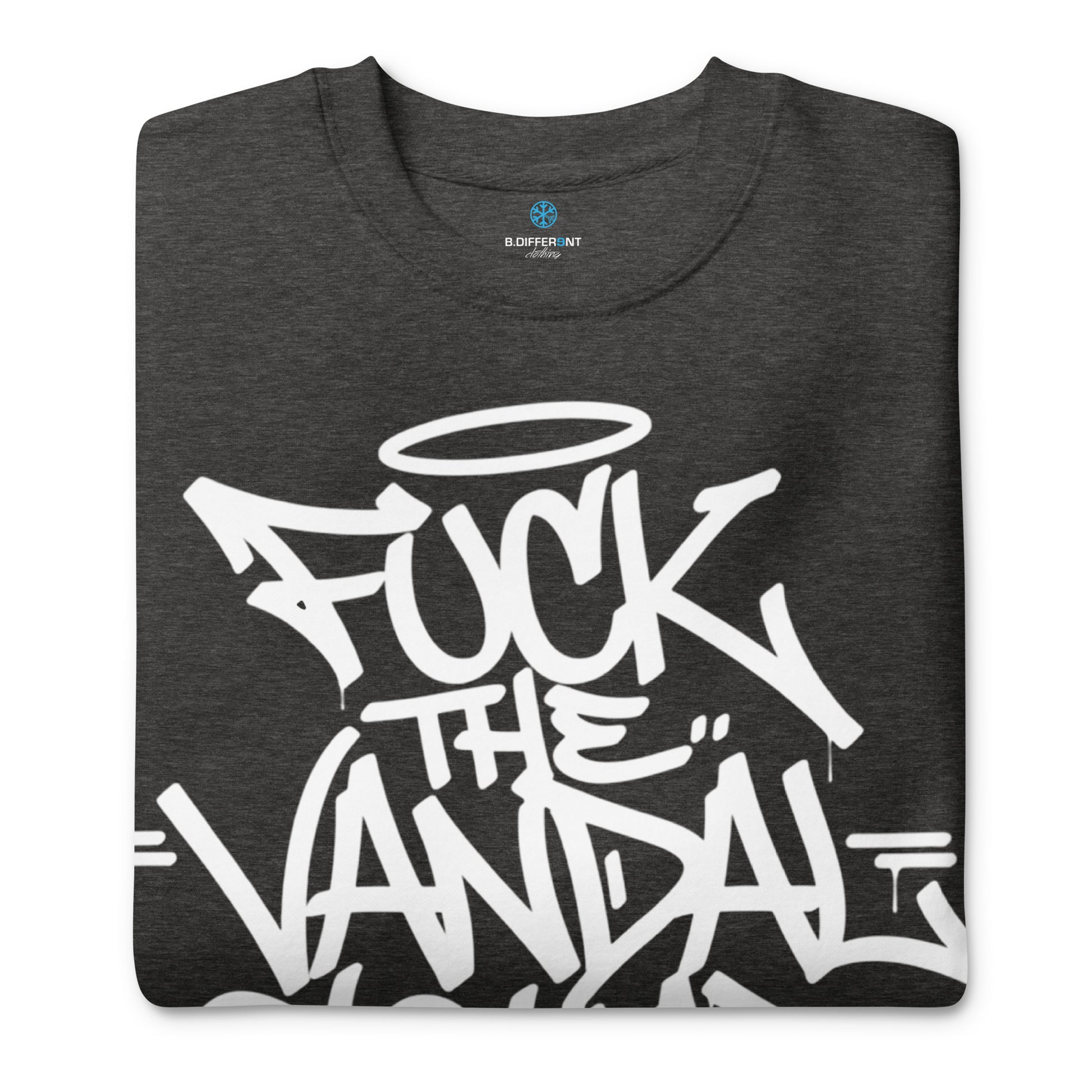 Darkgray-Fuck The Vandal Squad Graffiti Sweatshirt from B.Different Clothing, folded, graffiti-inspired streetwear