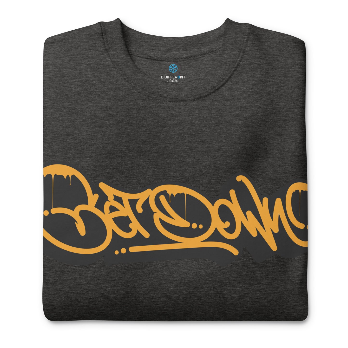 Darkgray-Get Down Graffiti Tag Sweatshirt from B.Different Clothing, folded, graffiti-inspired streetwear