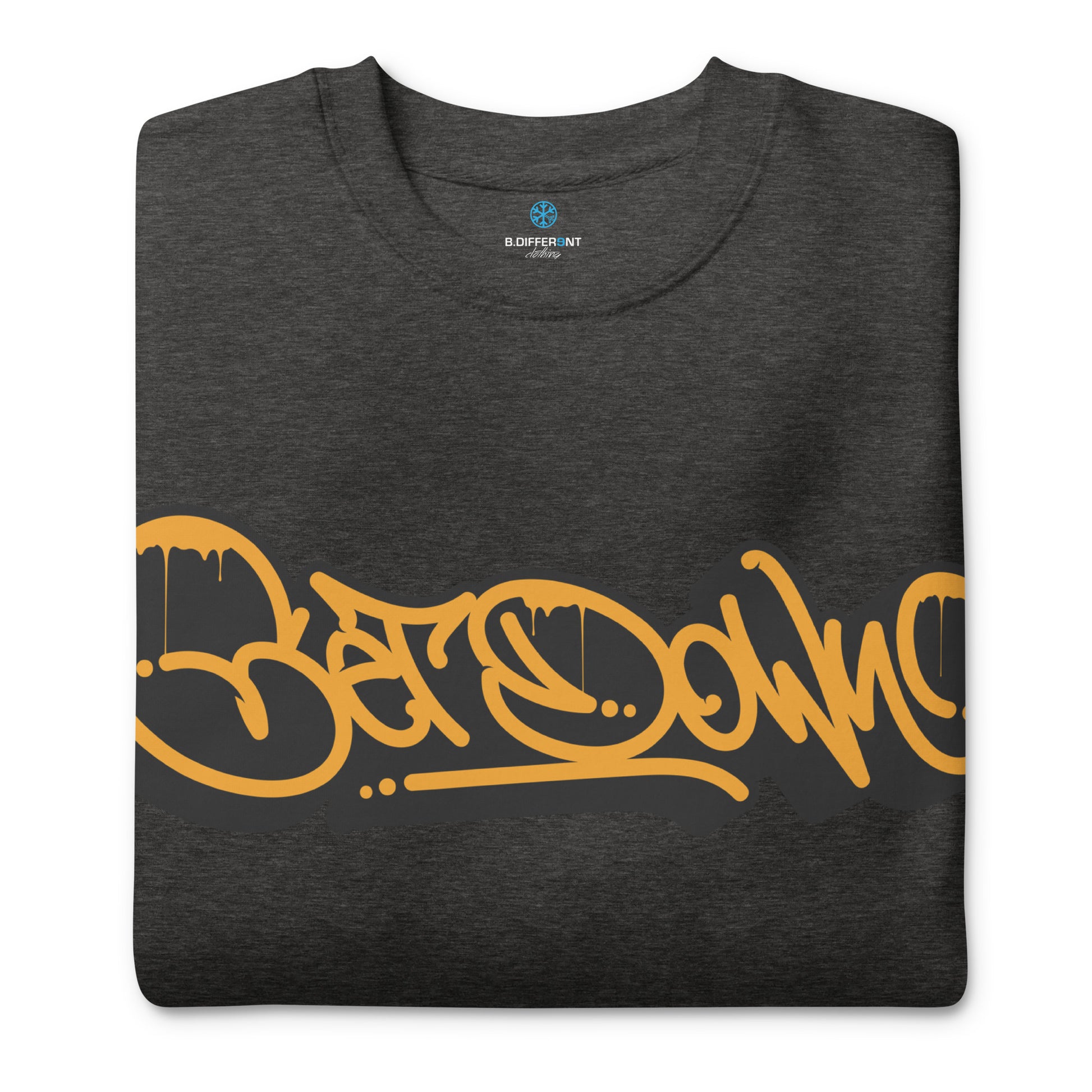 Darkgray-Get Down Graffiti Tag Sweatshirt from B.Different Clothing, folded, graffiti-inspired streetwear