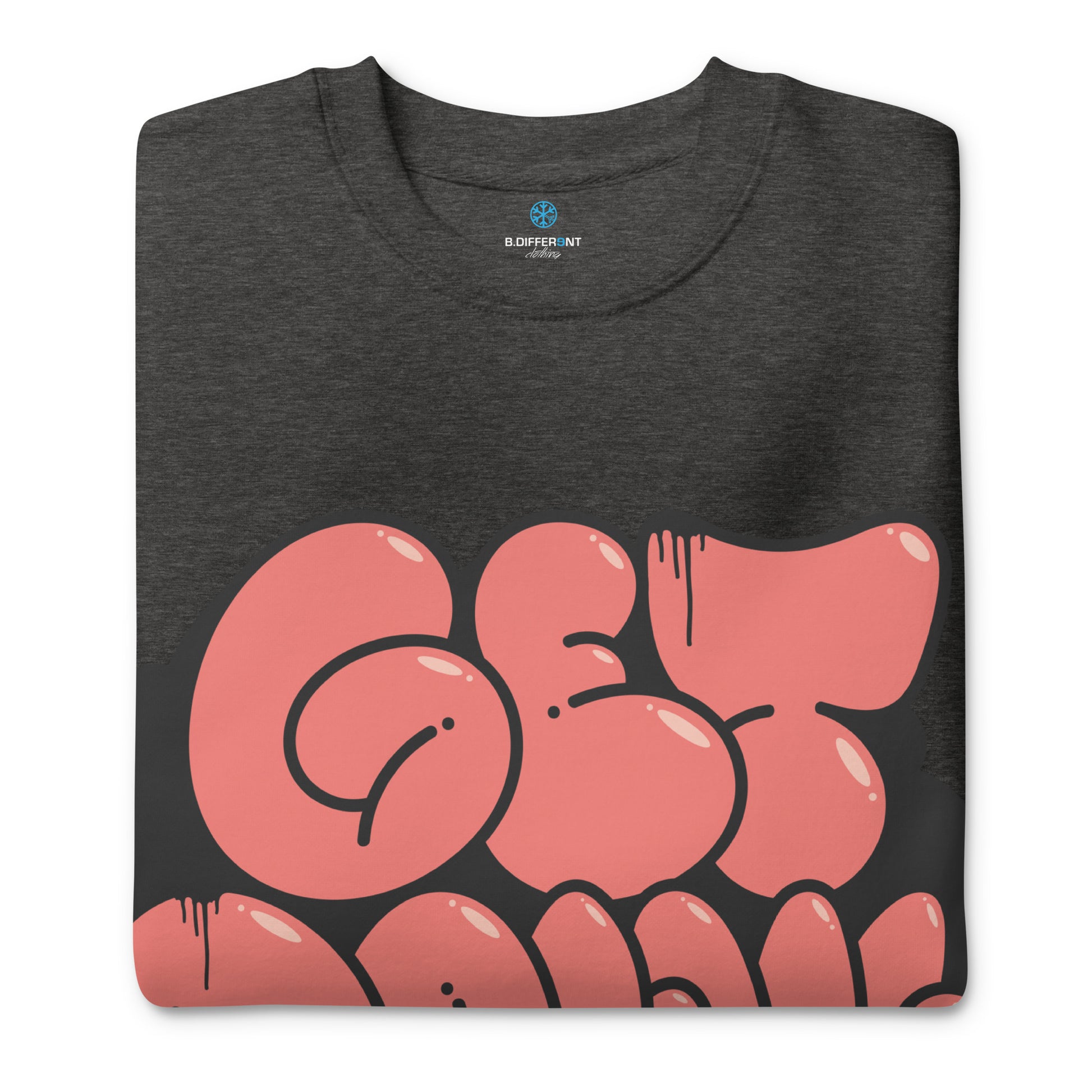 Darkgray-Get Down Graffiti Throw-up Sweatshirt from B.Different Clothing, folded, graffiti-inspired streetwear