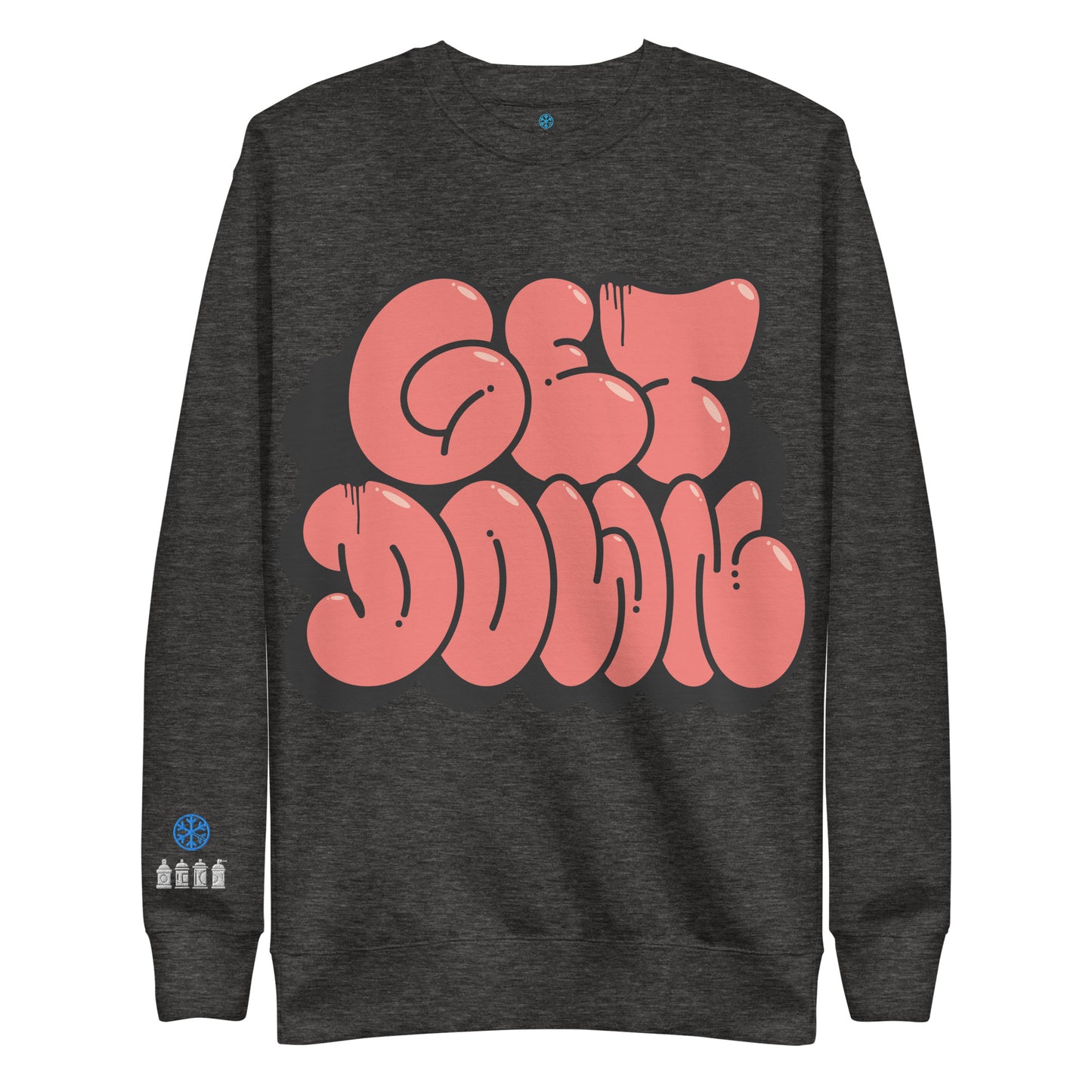 Darkgray-Get Down Graffiti Throw-up Sweatshirt from B.Different Clothing, front view, graffiti-inspired streetwear