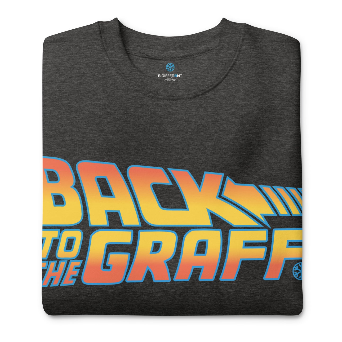 Darkgray-Back to the Graff Sweatshirt from B.Different Clothing, folded, graffiti-inspired streetwear