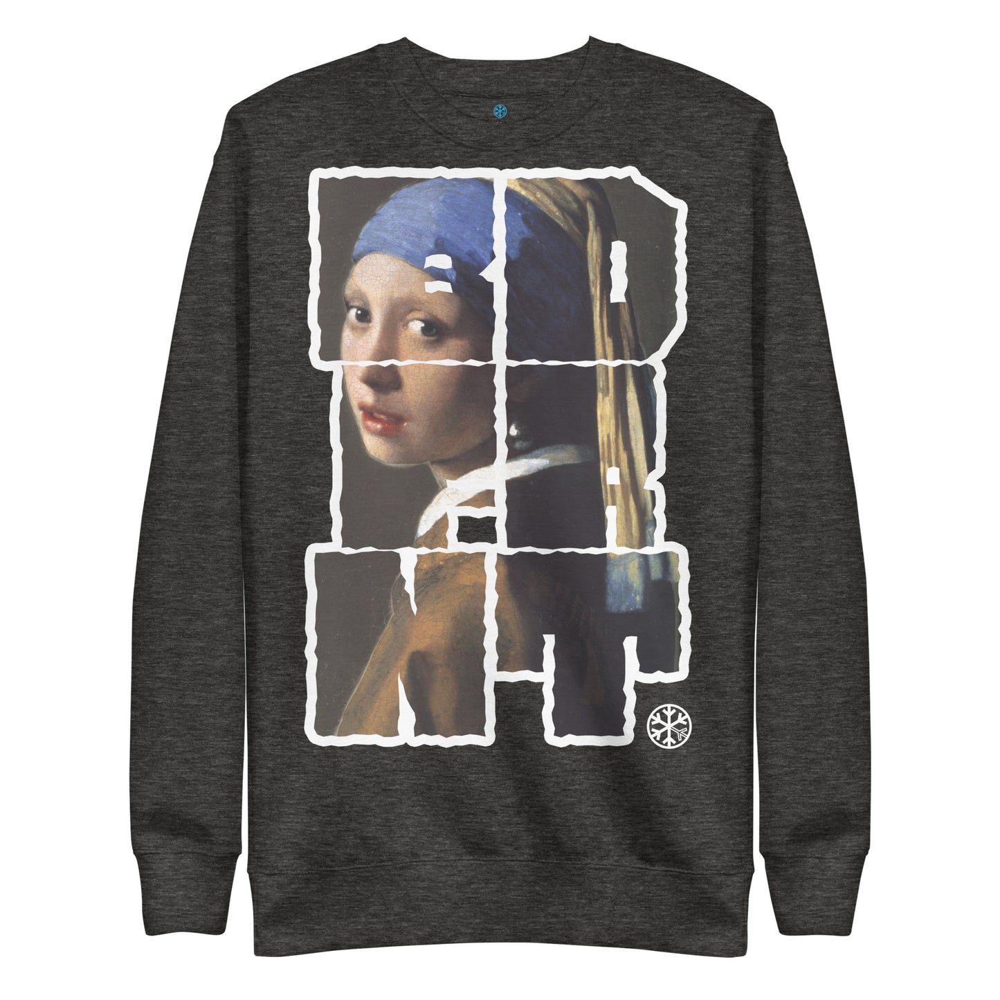 Darkgray-BDFRNT Throwie x Girl With Pearl Earring Graffiti Sweatshirt from B.Different Clothing, front view, graffiti-inspired streetwear