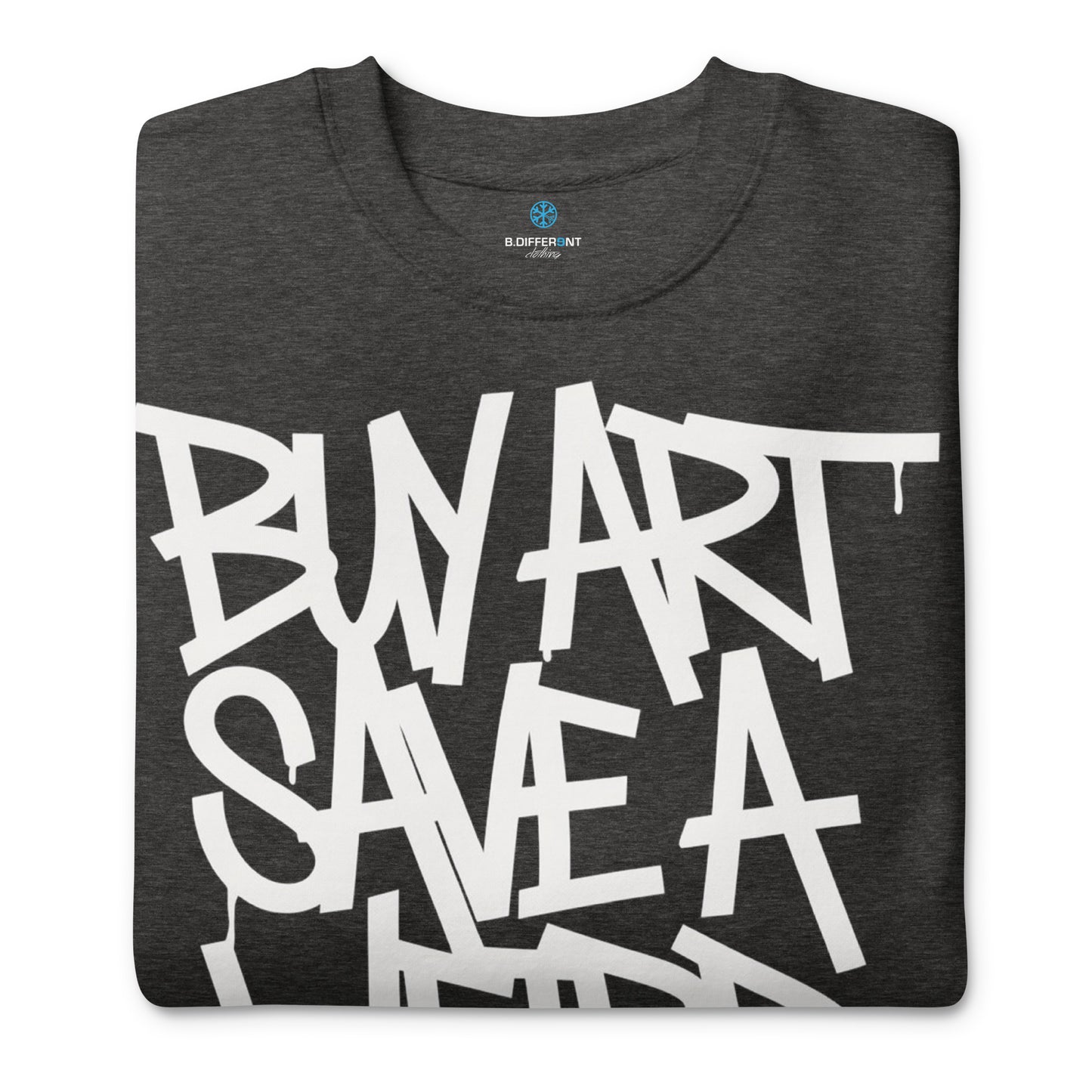 Darkgray-Buy Art Save a Weird Person Graffiti Sweatshirt from B.Different Clothing, folded, graffiti-inspired streetwear