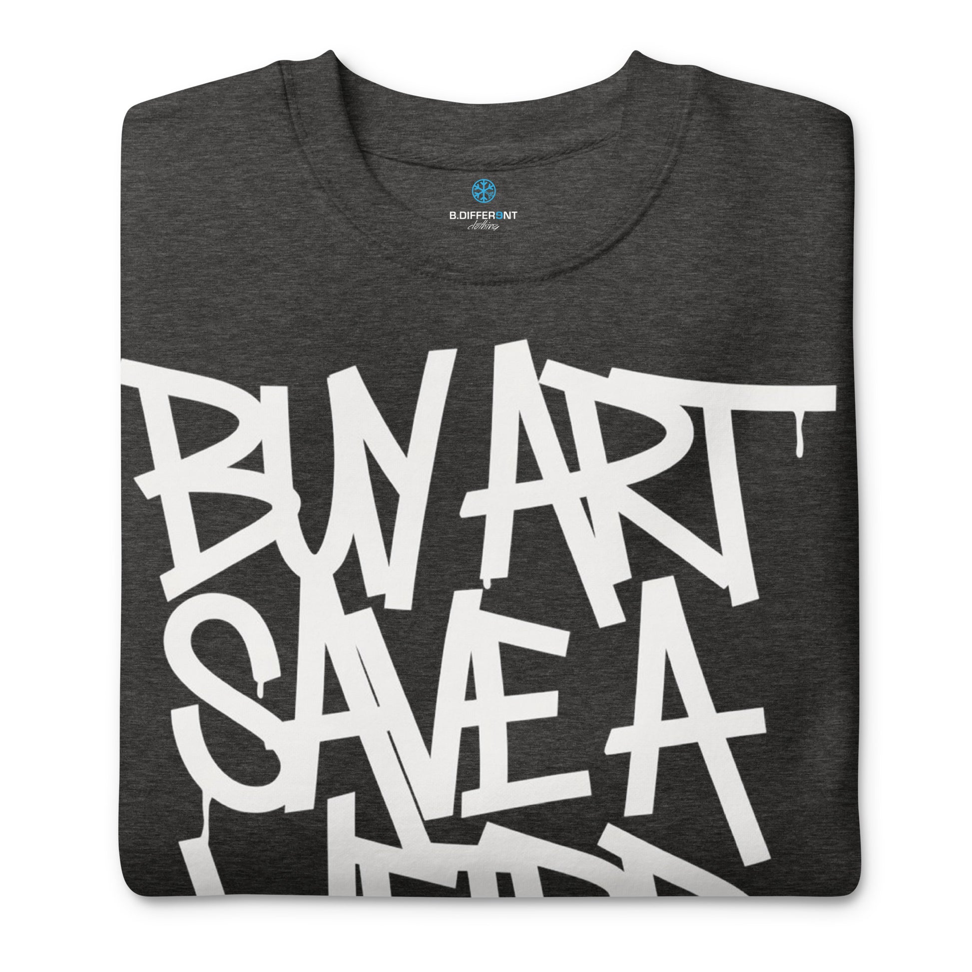 Darkgray-Buy Art Save a Weird Person Graffiti Sweatshirt from B.Different Clothing, folded, graffiti-inspired streetwear