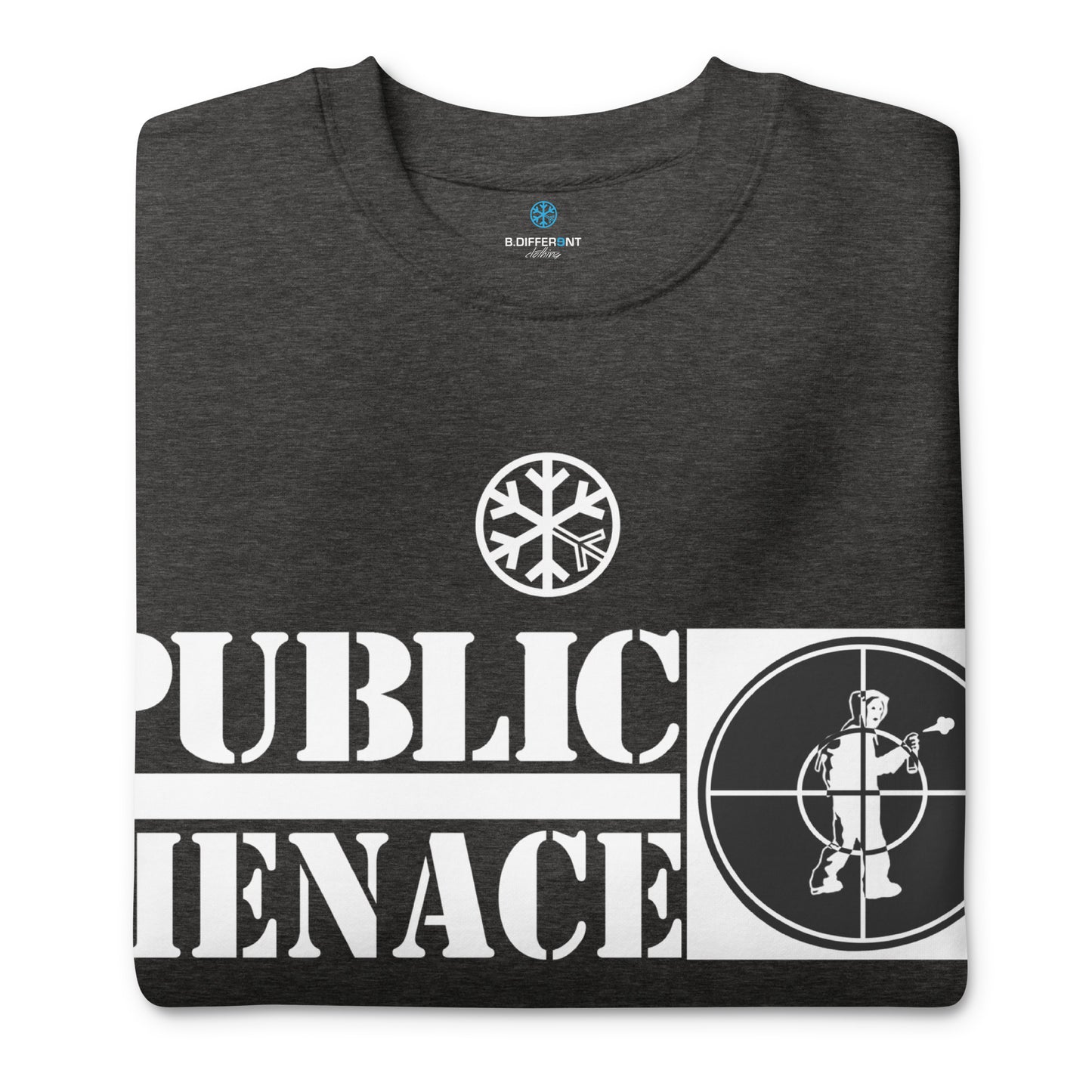Darkgray-Public Menace Graffiti Sweatshirt from B.Different Clothing, folded, graffiti-inspired streetwear