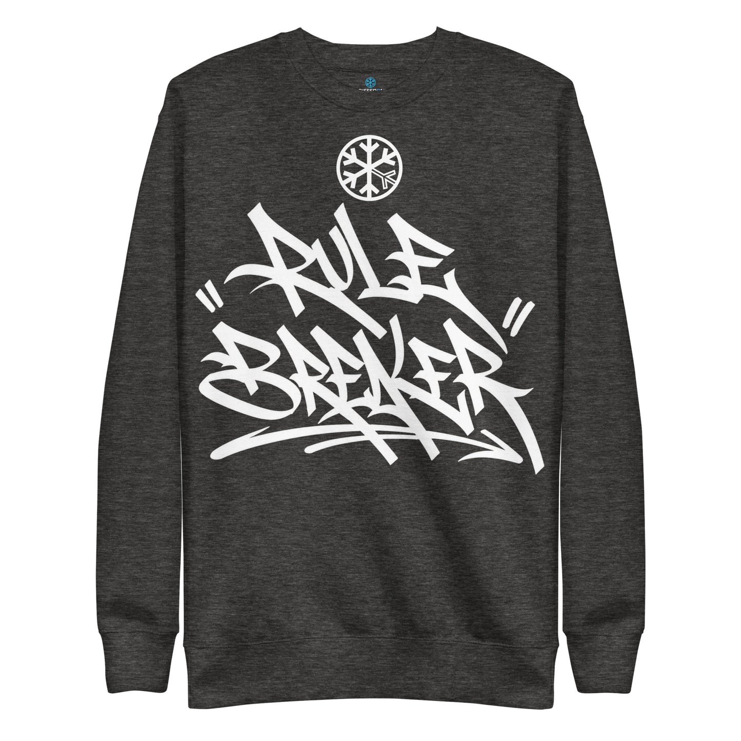 Charcoal Heather-Rule Breaker Graffiti Tag Sweatshirt from B.Different Clothing, front view, graffiti-inspired streetwear