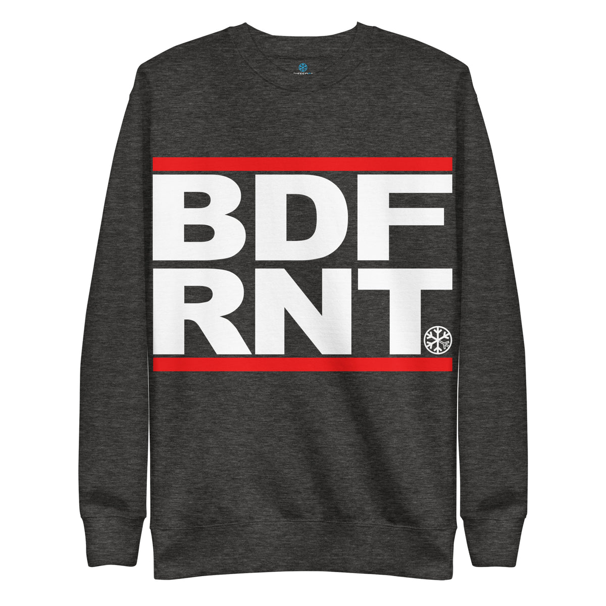Charcoal Heather-BDFRNT OG Logo Sweatshirt from B.Different Clothing, front view, graffiti-inspired streetwear