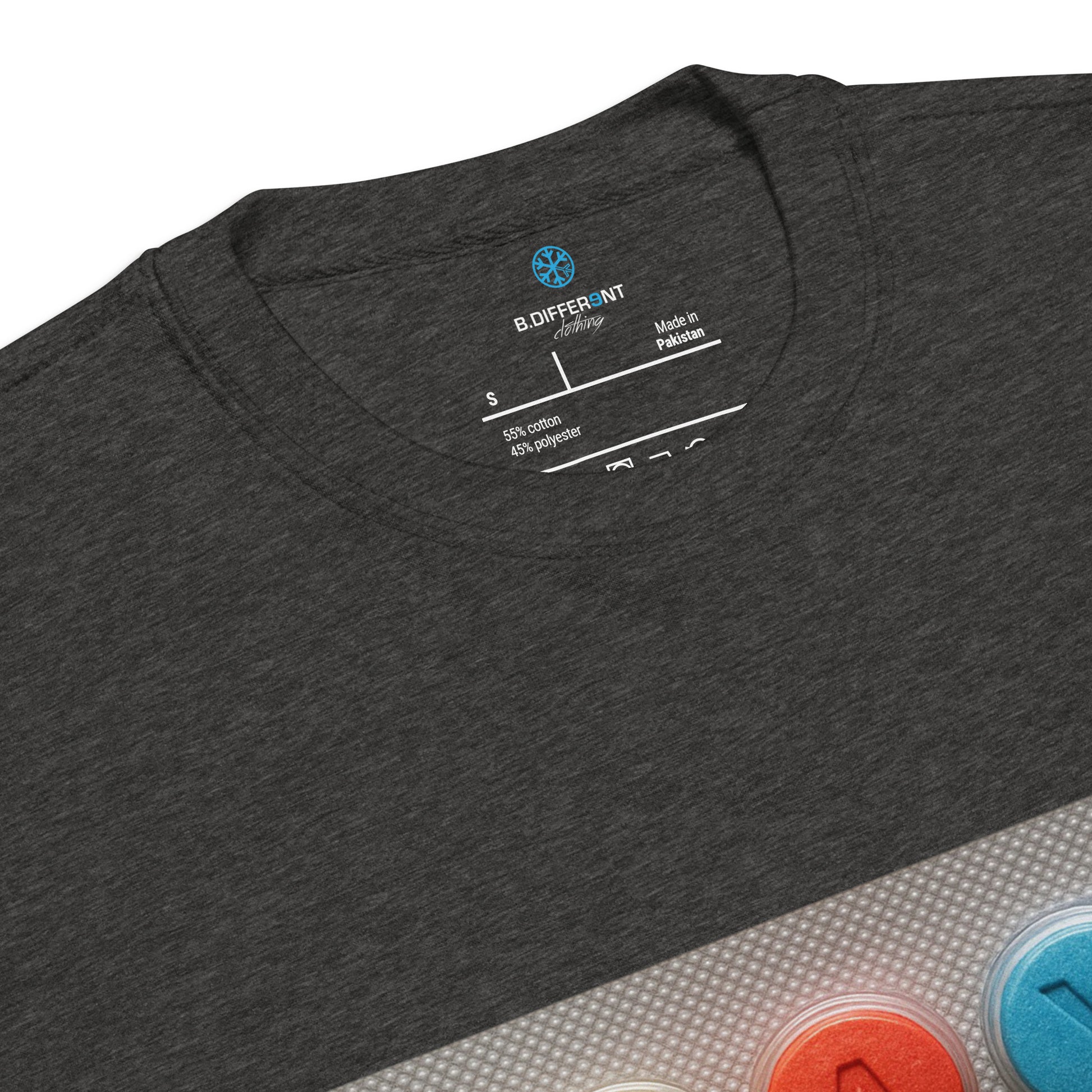 Darkgray-Stay Weird Pills Sweatshirt from B.Different Clothing, collar, graffiti-inspired streetwear