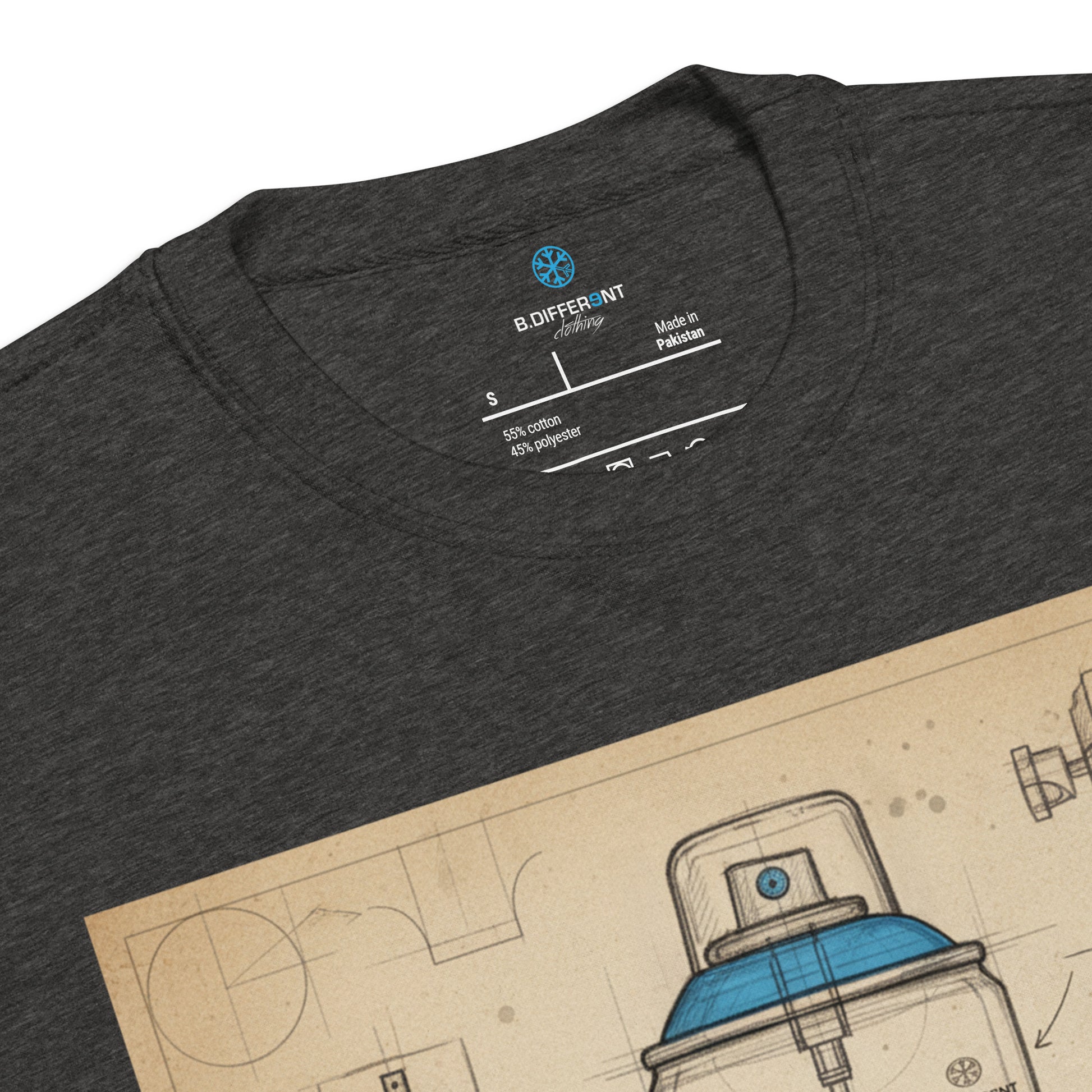 Darkgray-Spray Can Sketch Graffiti Sweatshirt from B.Different Clothing, collar, graffiti-inspired streetwear