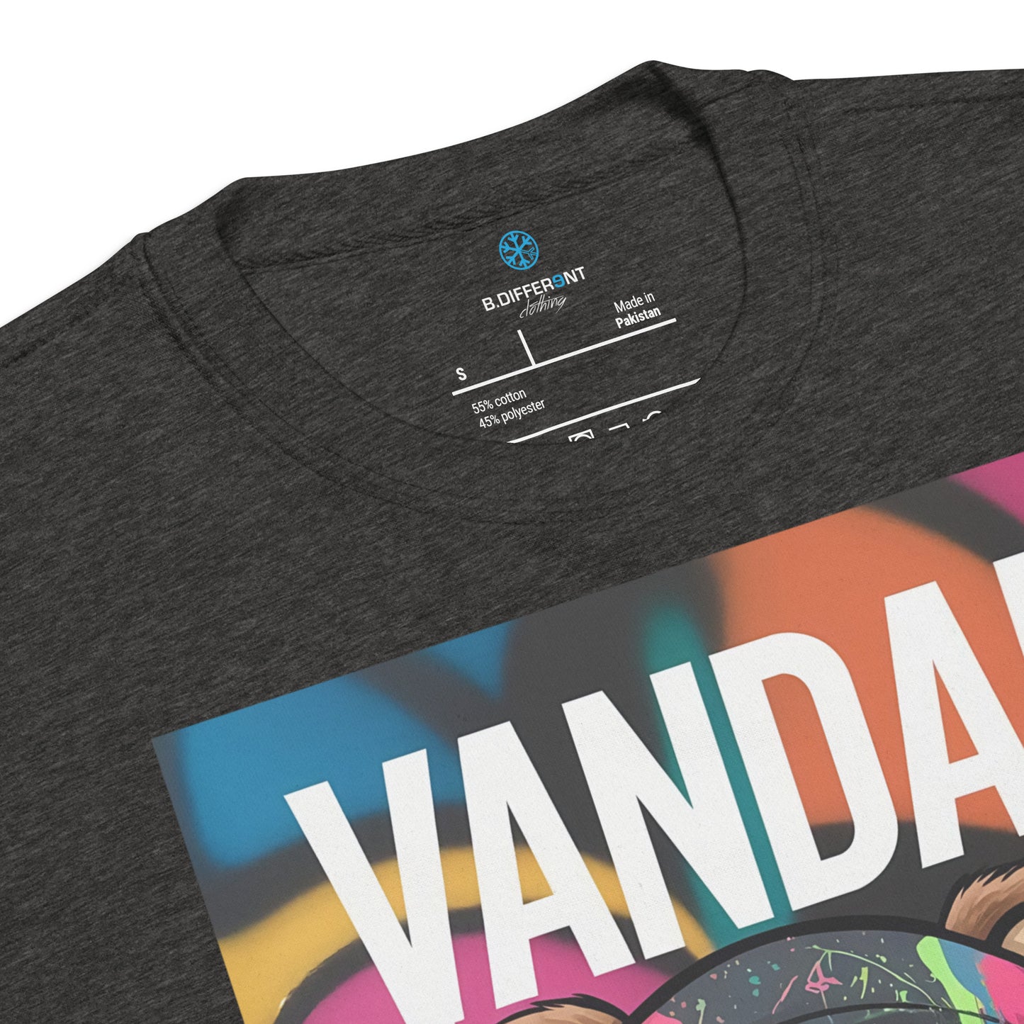 Darkgray-Vandal Teddy Bear Graffiti Sweatshirt from B.Different Clothing, collar, graffiti-inspired streetwear