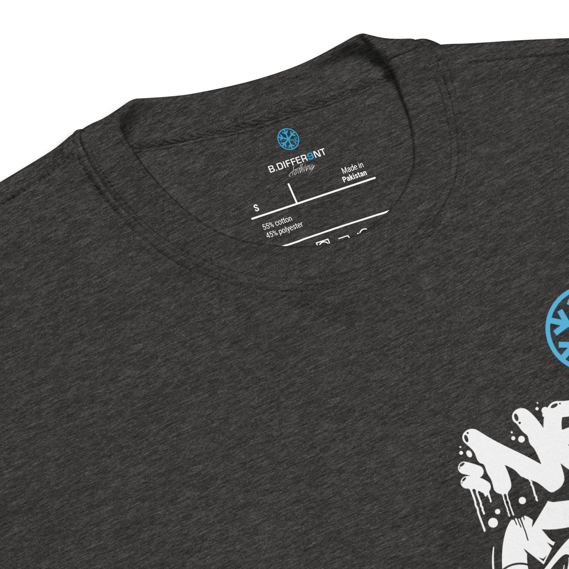 Darkgray-Never Stop Graffiti Character Sweatshirt from B.Different Clothing, collar, graffiti-inspired streetwear