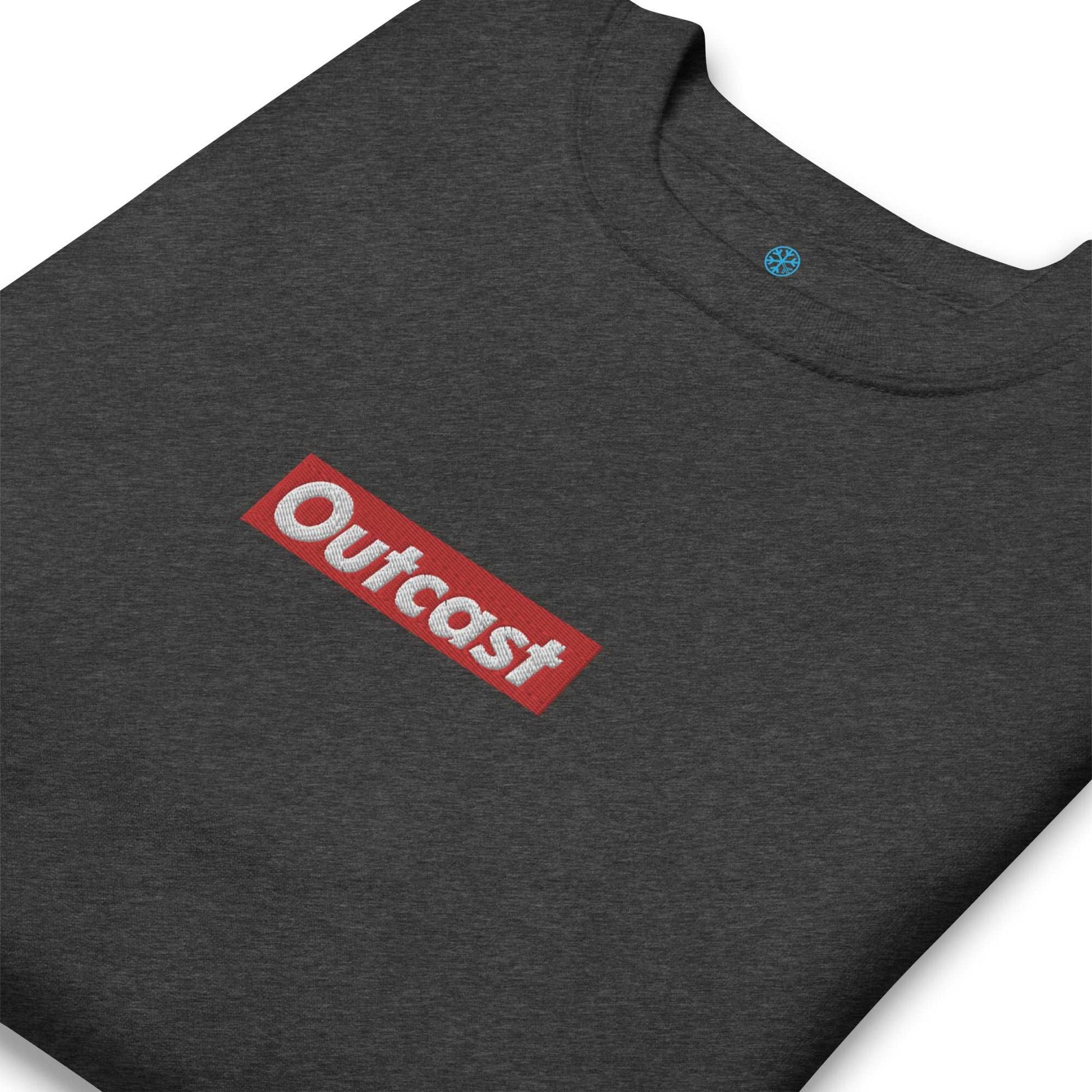 detail of Outcast box sweatshirt dark gray b.different clothing street art graffiti inspired independent streetwear