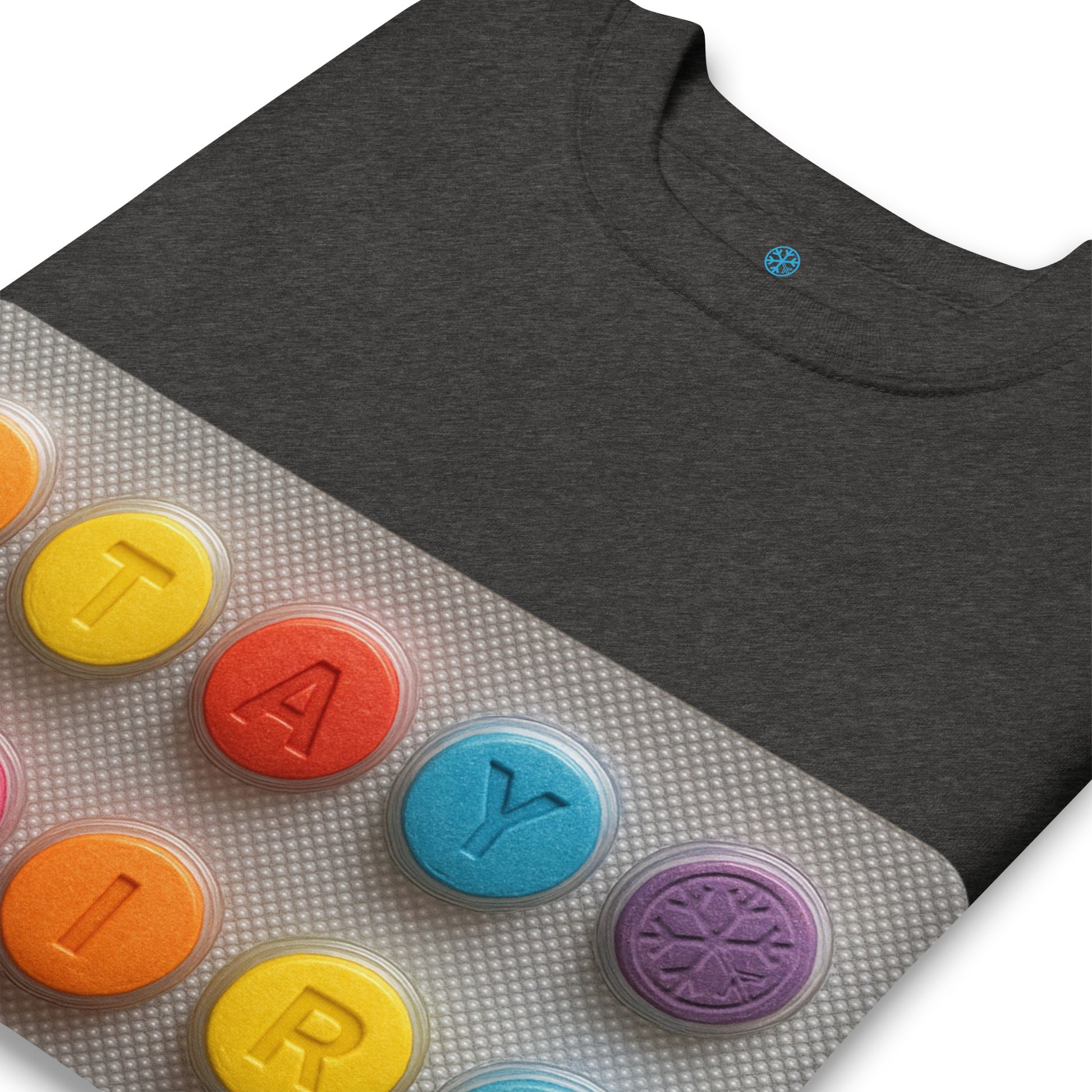 Darkgray-Stay Weird Pills Sweatshirt from B.Different Clothing, detail, graffiti-inspired streetwear