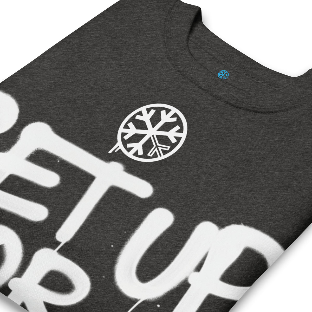 Charcoal Heather-Get Up or Die Graffiti Tag Sweatshirt from B.Different Clothing, detail, graffiti-inspired streetwear