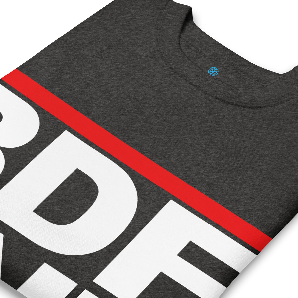 Charcoal Heather-BDFRNT OG Logo Sweatshirt from B.Different Clothing, detail, graffiti-inspired streetwear