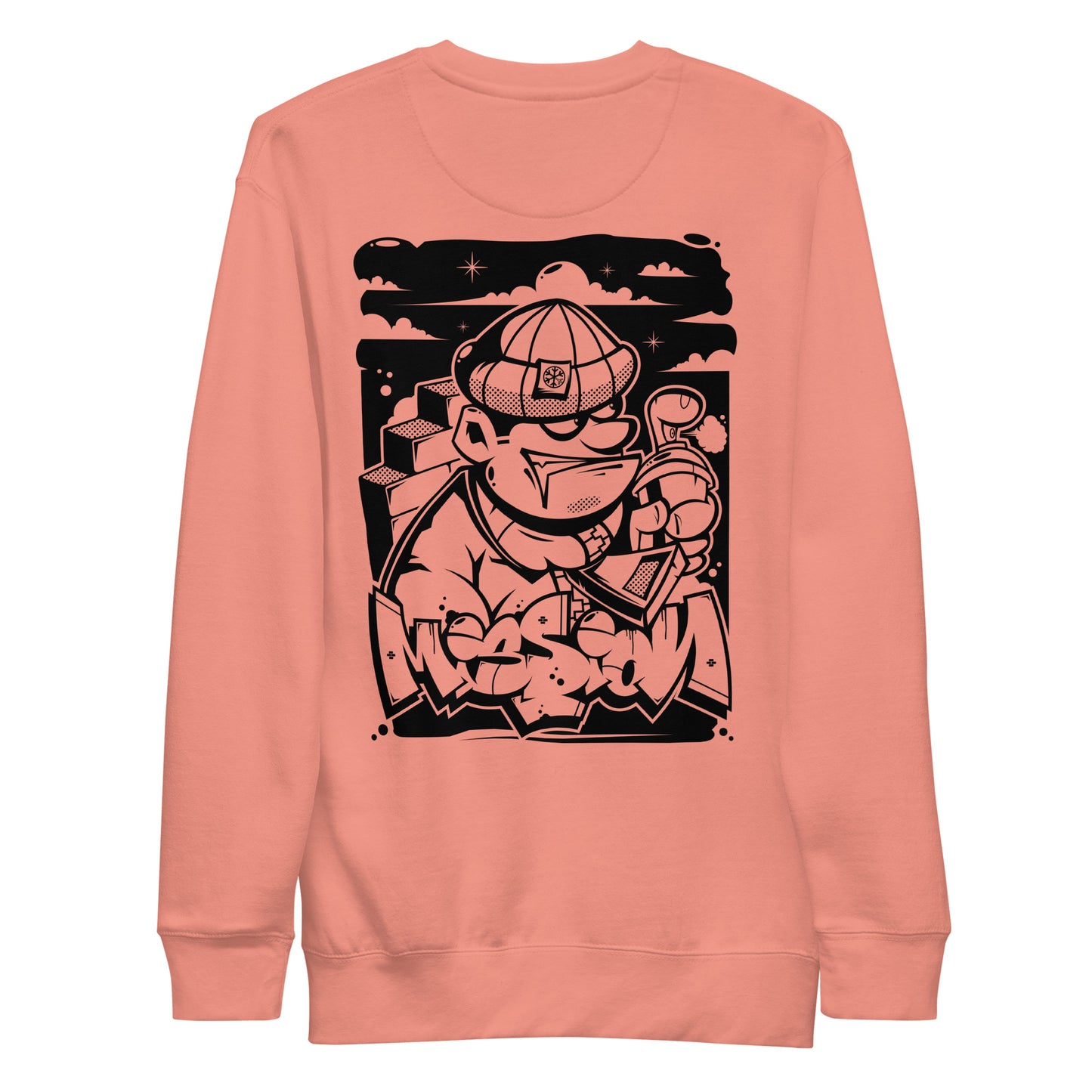 Pink-Mission Graffiti Character Sweatshirt from B.Different Clothing, back view, graffiti-inspired streetwear