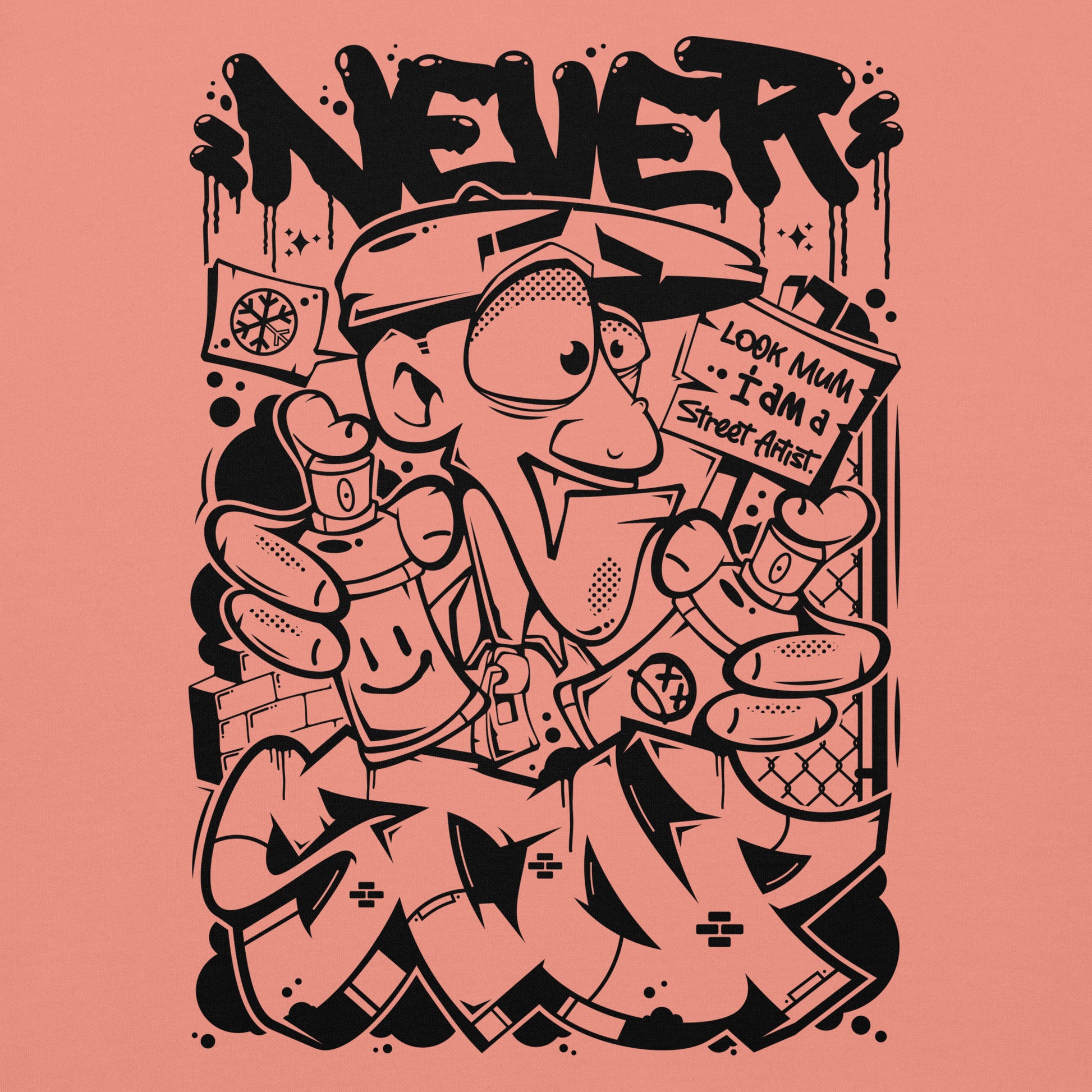 Pink-Never Stop Graffiti Character Sweatshirt from B.Different Clothing, graphic, graffiti-inspired streetwear