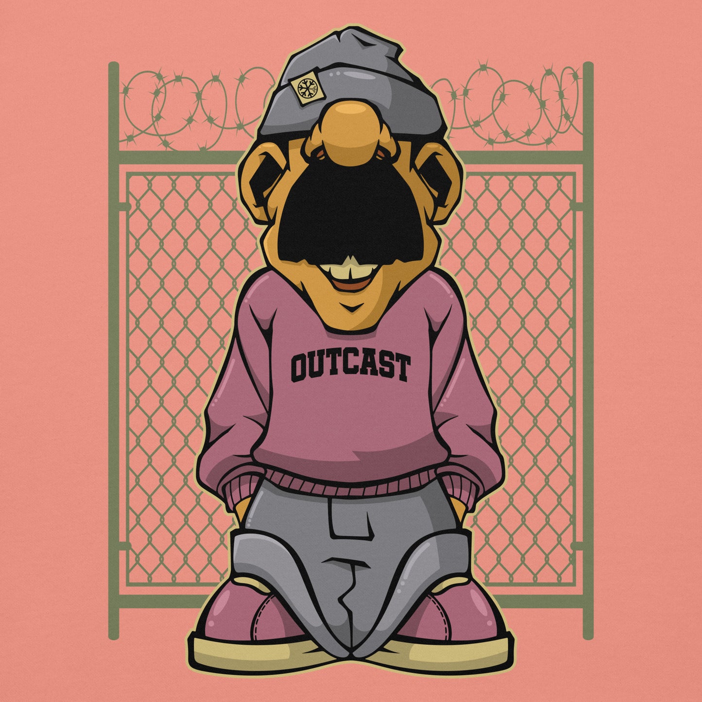Pink-Outcast Graffiti Character Sweatshirt from B.Different Clothing, graphic, graffiti-inspired streetwear
