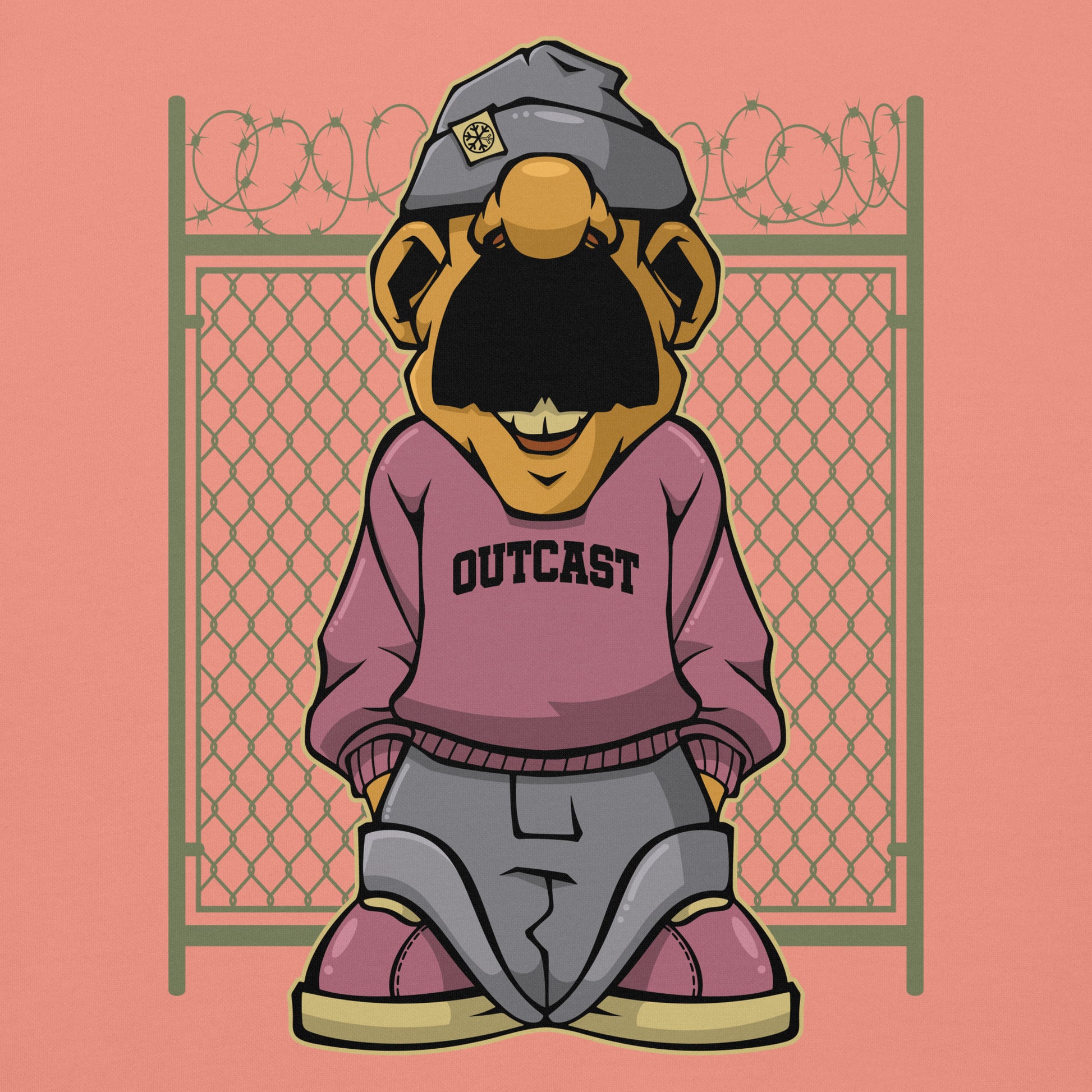 Pink-Outcast Graffiti Character Sweatshirt from B.Different Clothing, graphic, graffiti-inspired streetwear