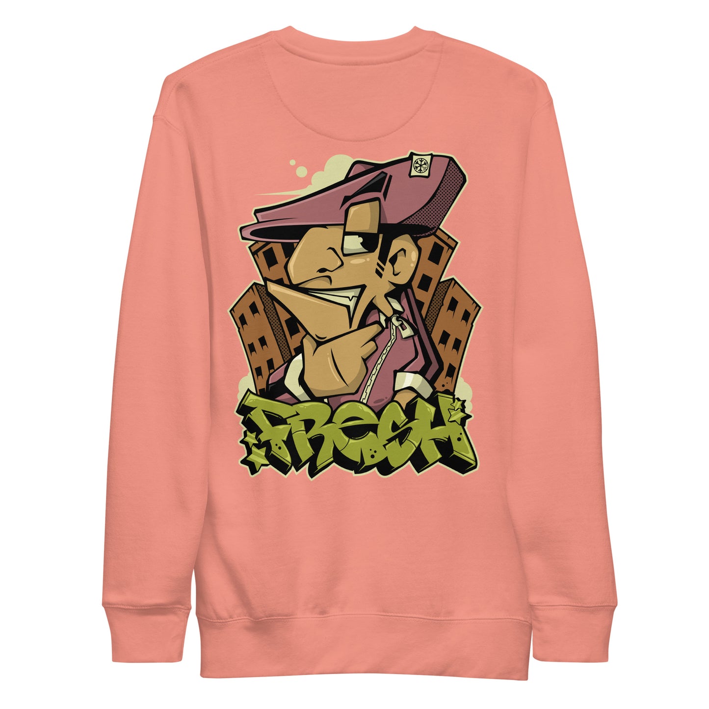 Pink-Fresh Graffiti Character Sweatshirt from B.Different Clothing, back view, graffiti-inspired streetwear