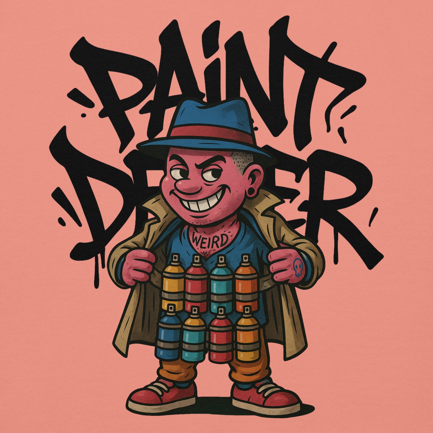 Pink-Paint Dealer Graffiti Character Sweatshirt from B.Different Clothing, back view, graffiti-inspired streetwear